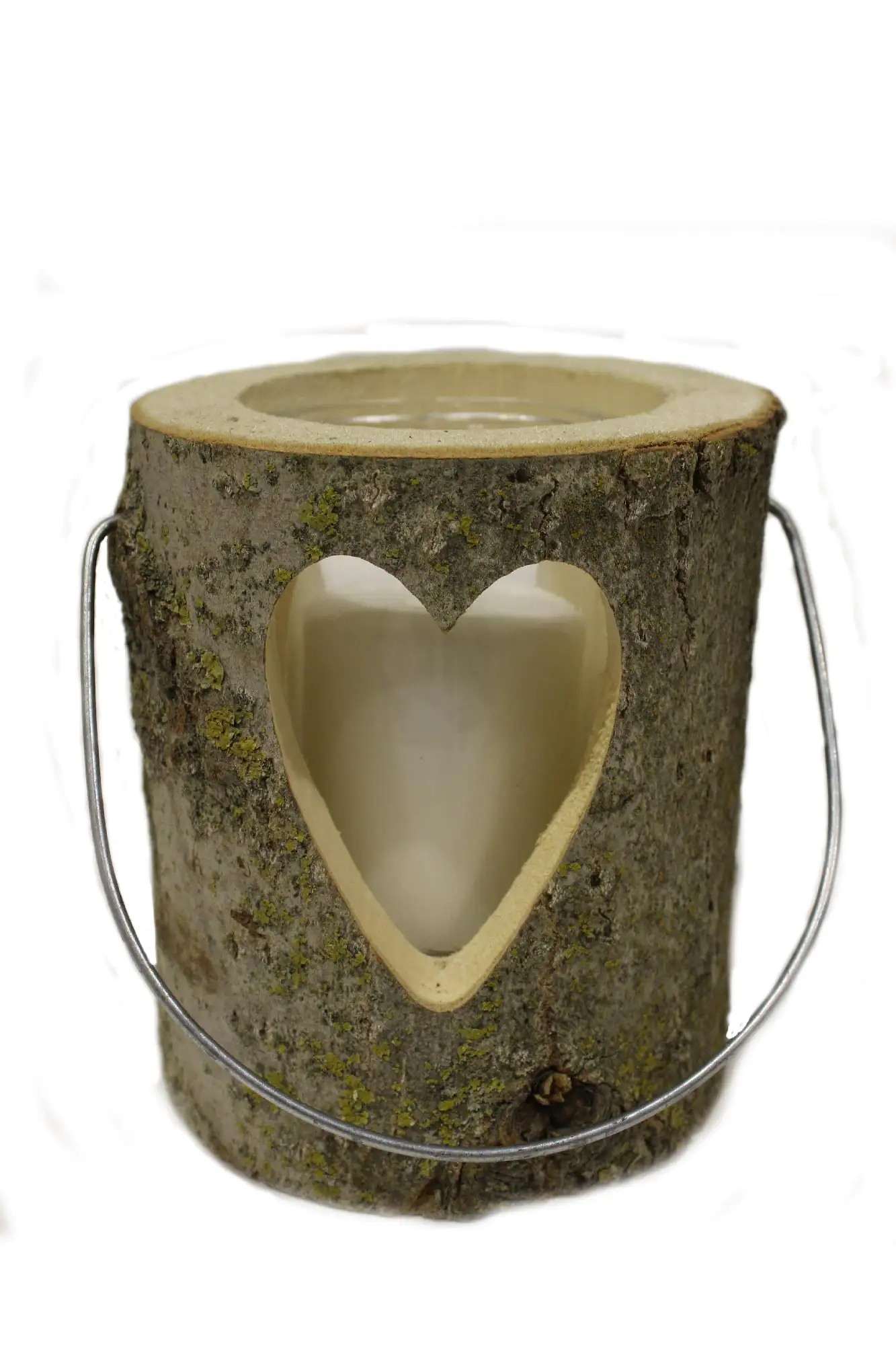 House of Rustic Windlicht aus Holz Herz Motiv Ø 16 x 18 cm