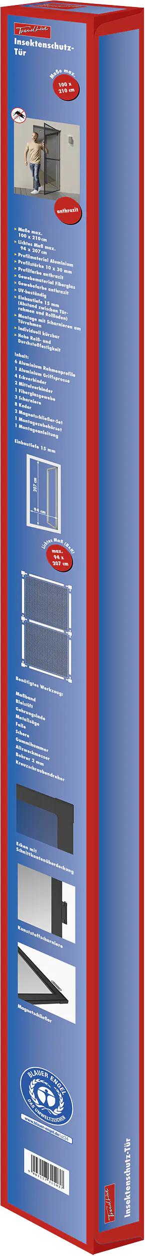 TrendLine Fliegenschutz-Tür 100 x 210 cm schwarz/anthrazit kürzbar
