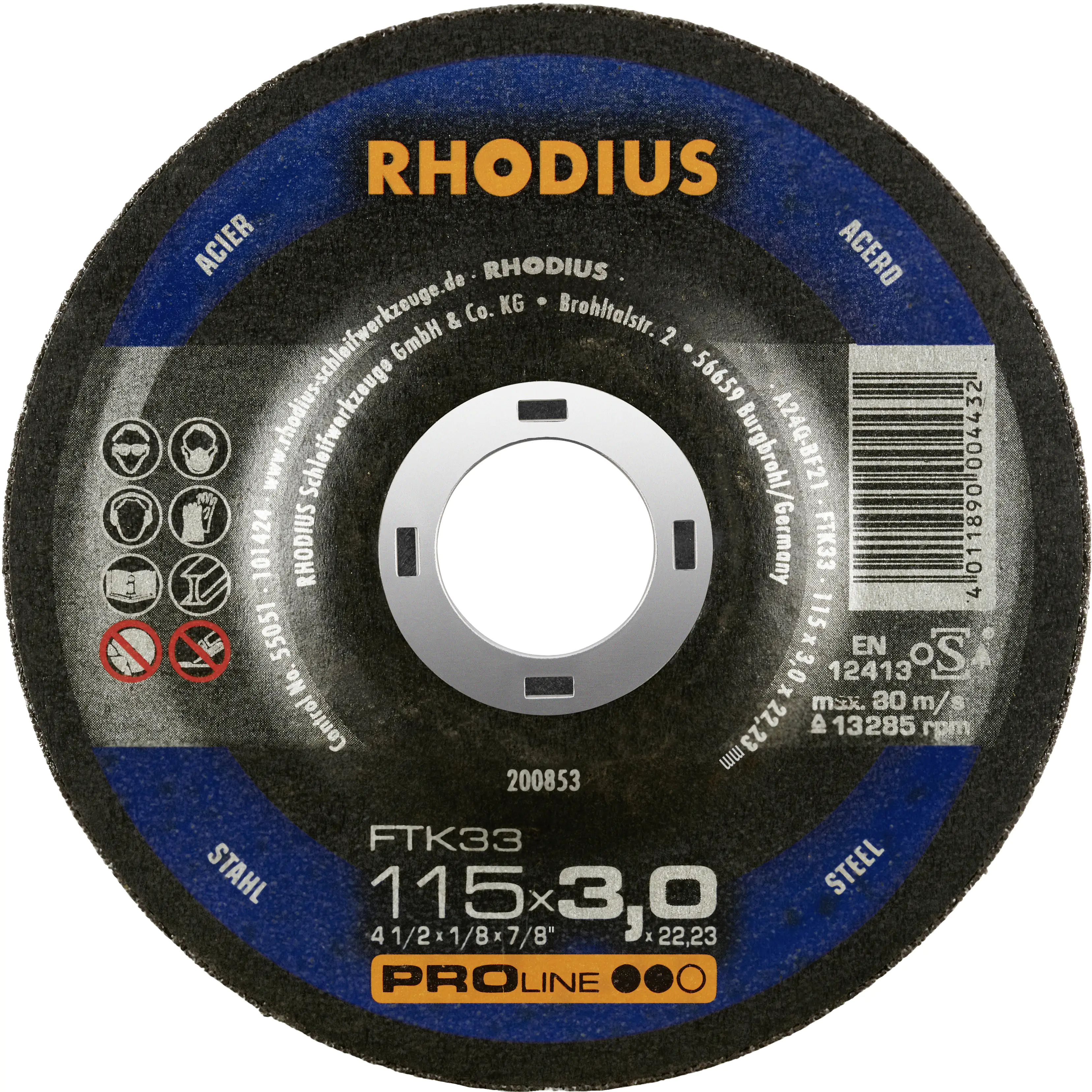 Rhodius Freihandtrennscheibe FTK33 Stahl Ø 115 mm Bohrung 22,23 mm
