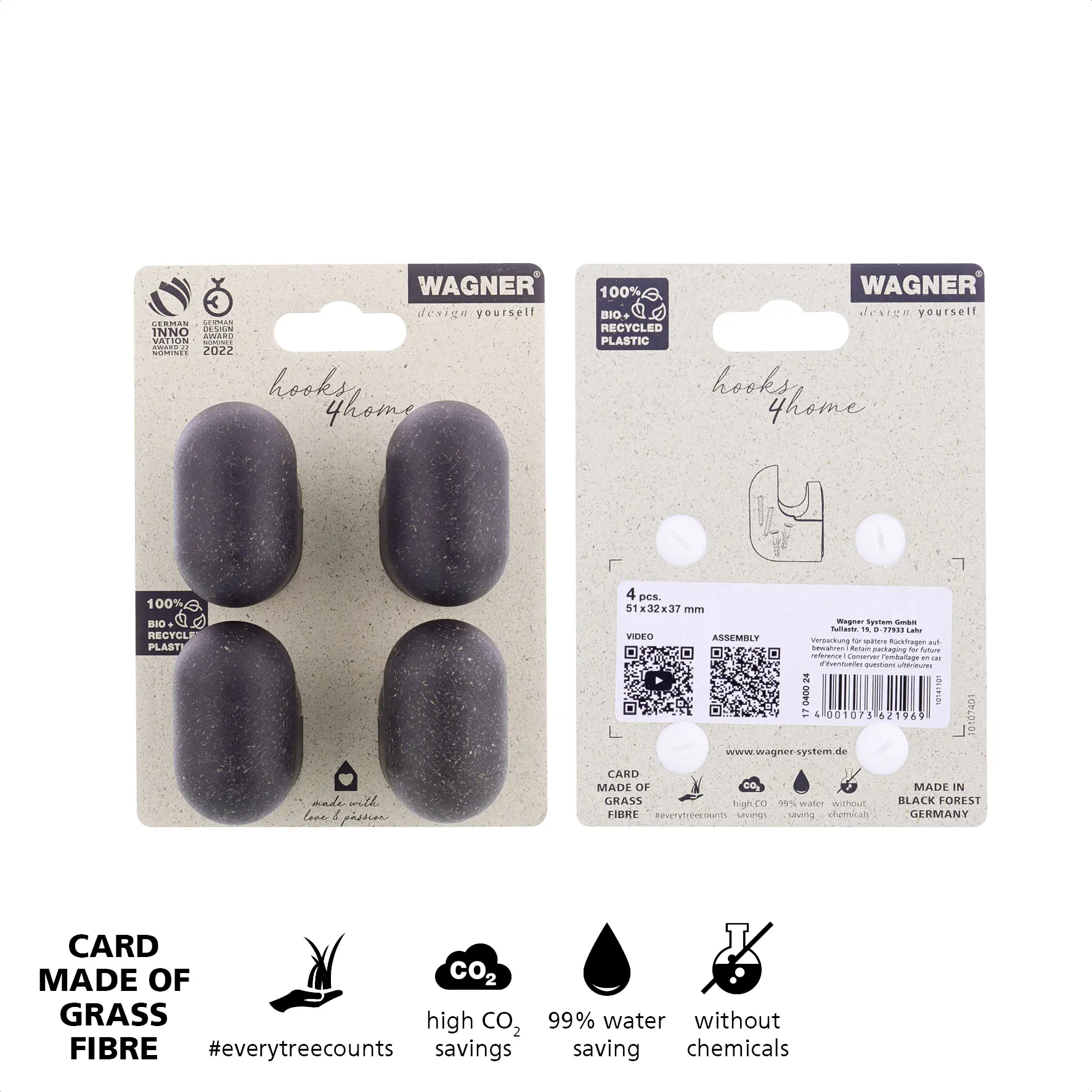 Wagner Wandhaken-Set hooks4home Pill Tragkraft bis 2 kg schwarz 4 Stück