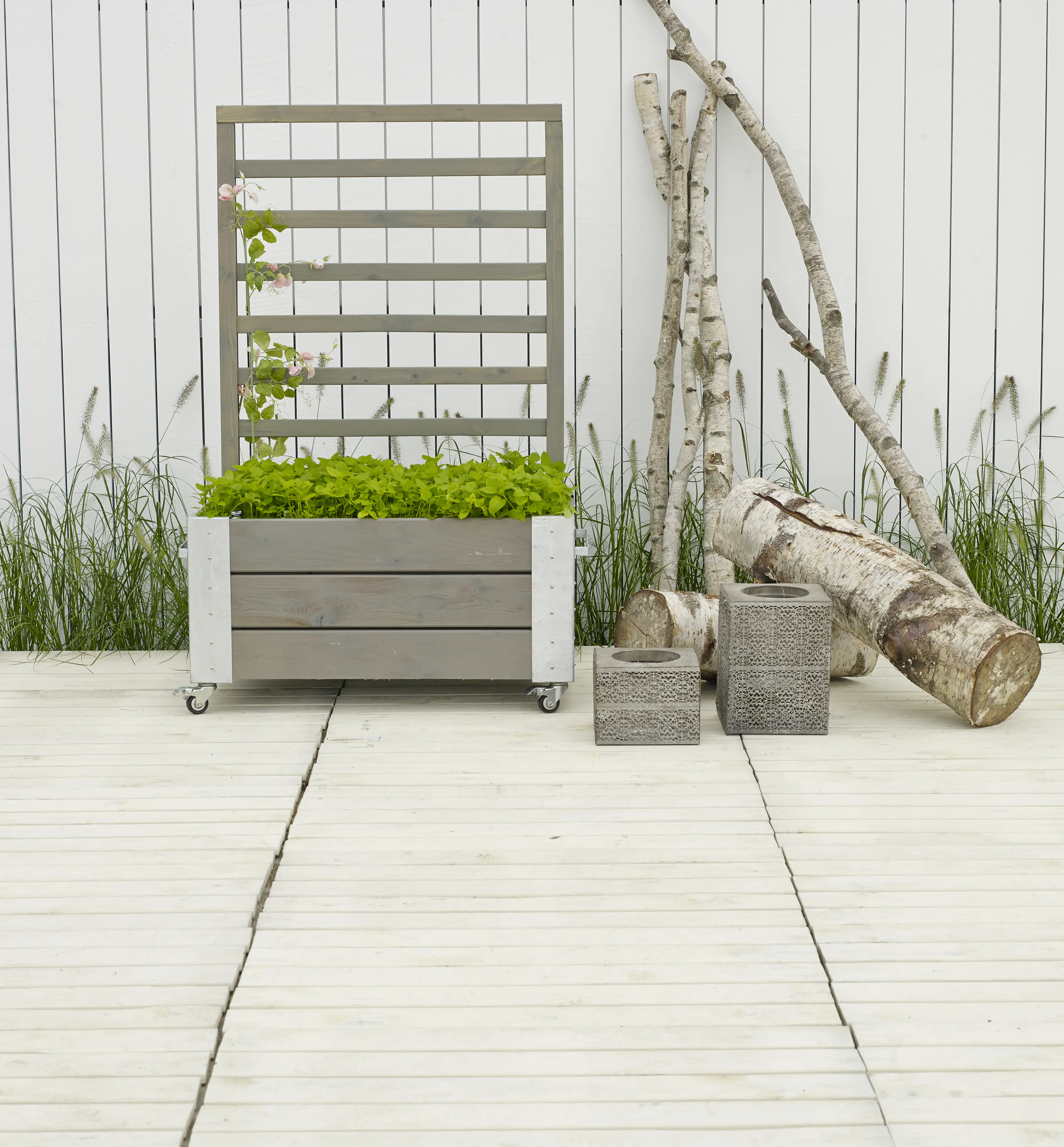 Plus Blumenkasten Cubic 87 x 50 x 130 cm graubraun mit Räder
