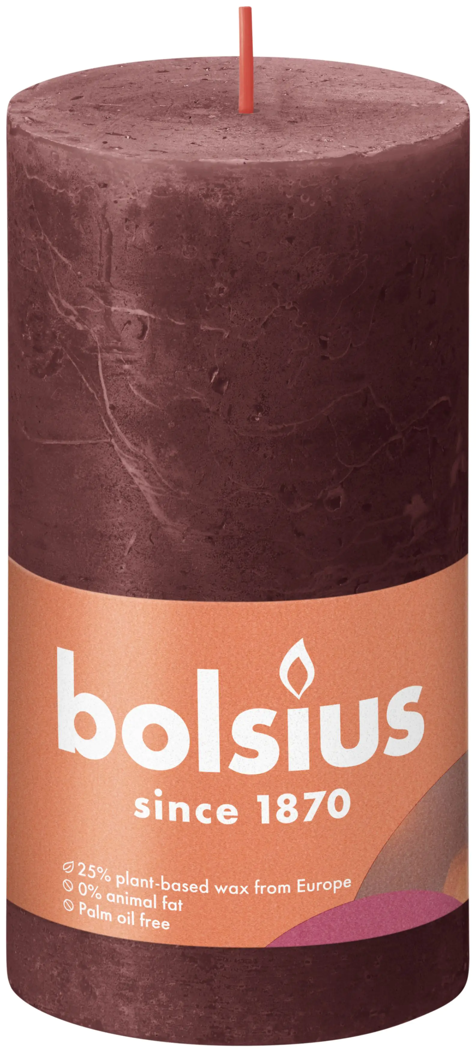 Bolsius Rustik Stumpenkerze samtrot, Höhe: 13 cm, Ø 6,8 cm