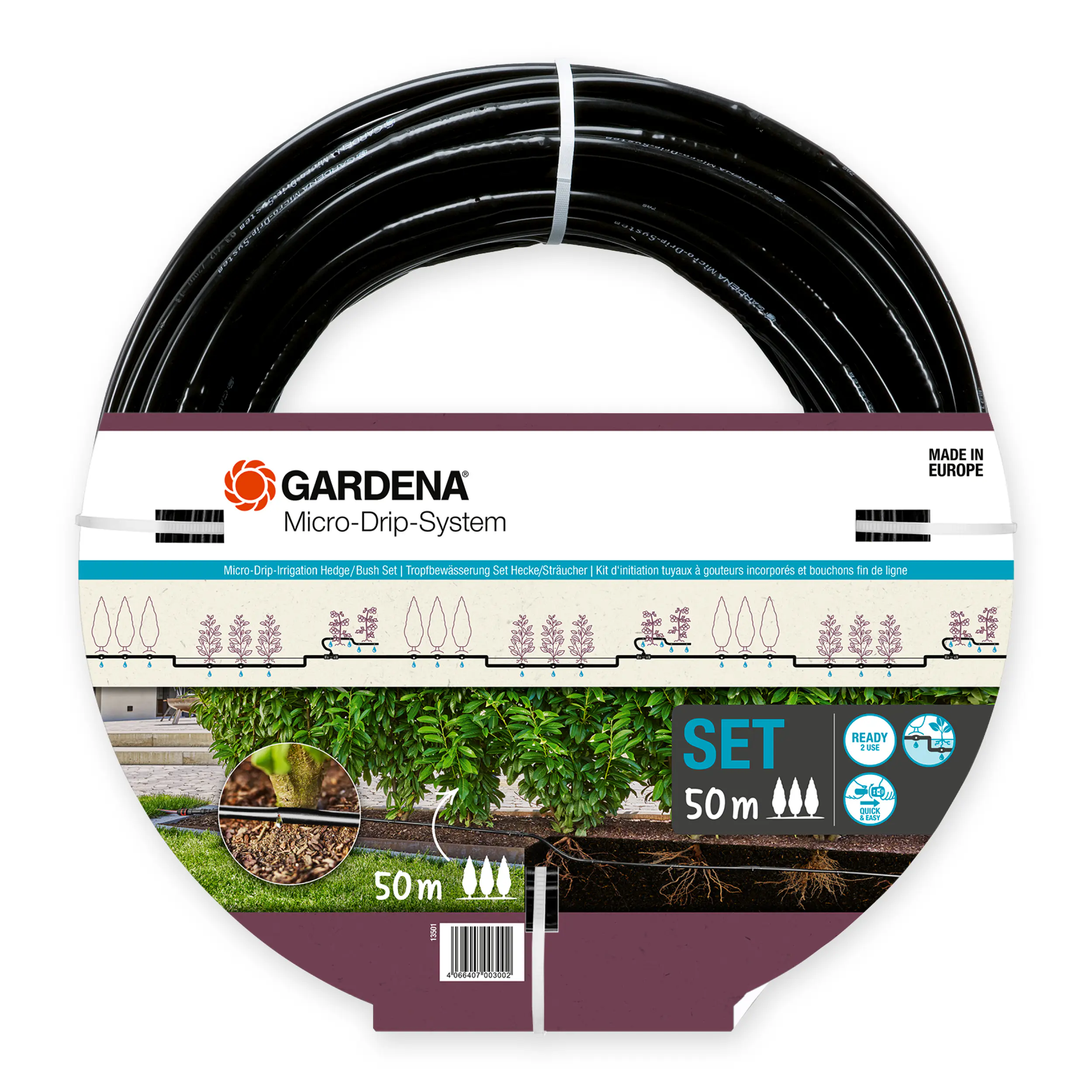 Gardena Tropfbewässerung Set Hecke/Sträucher 50 m