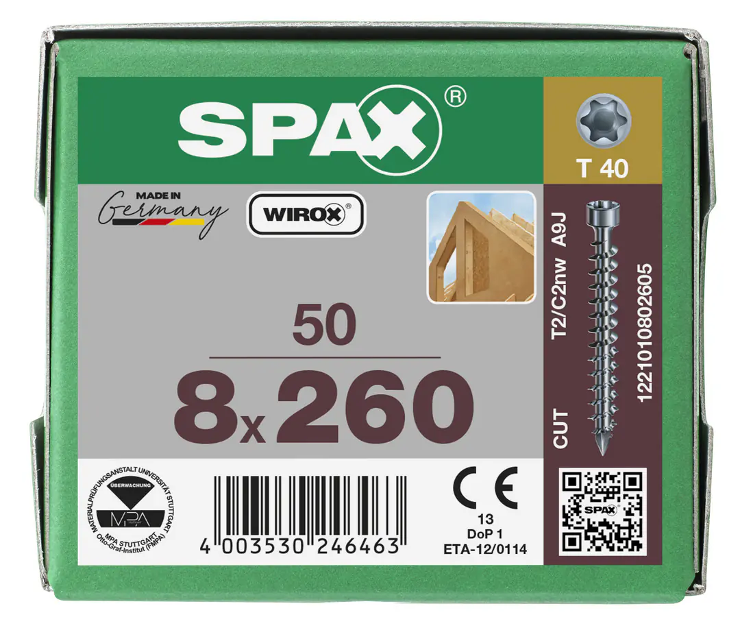 Spax Holzbauschrauben 8.0 x 260 mm TX 40 Zylinderkopf - 50 Stk.