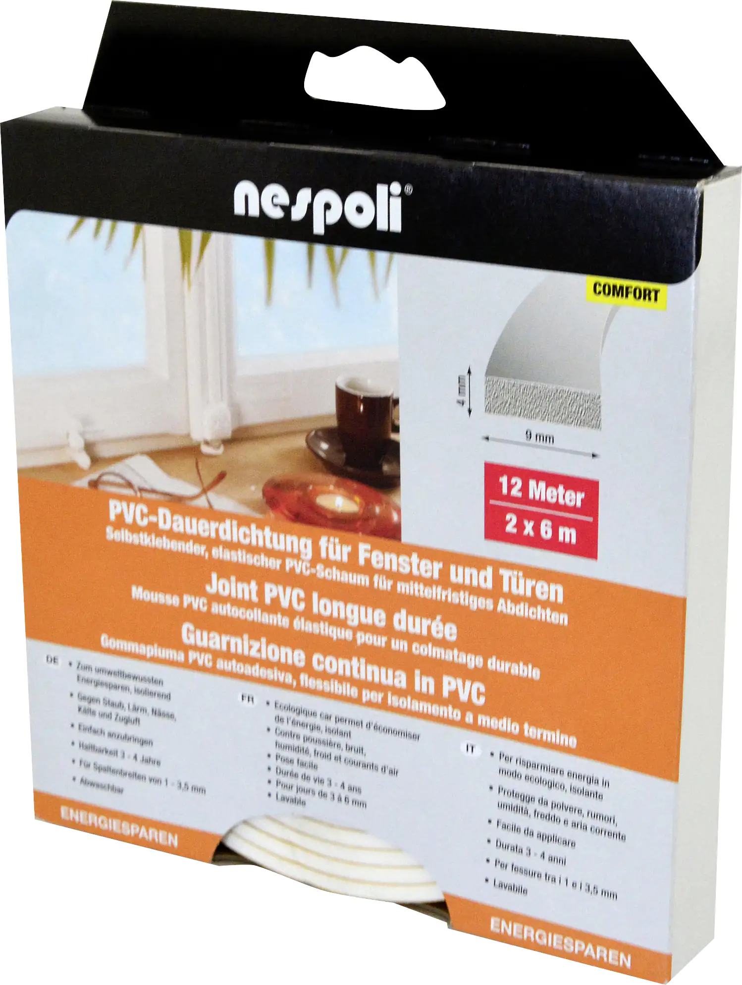 Nespoli PVC-Fenster- und Türdichtung je 6 m, 9 x 4 mm, weiß, 2 Stück