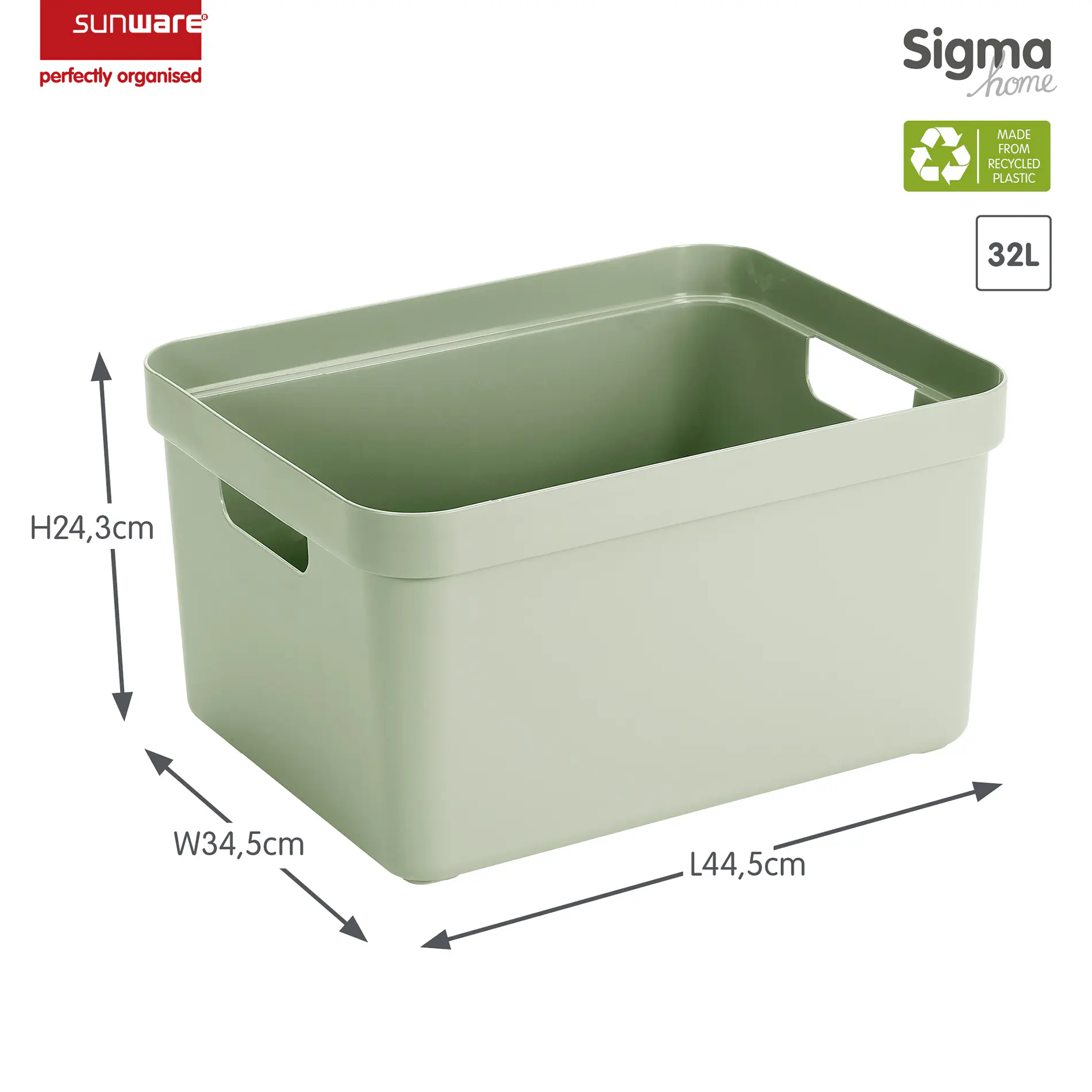 Sunware Aufbewahrungsbox Sigma Home mit Griffen 45,3 x 35,4 cm 32 L hellgrün