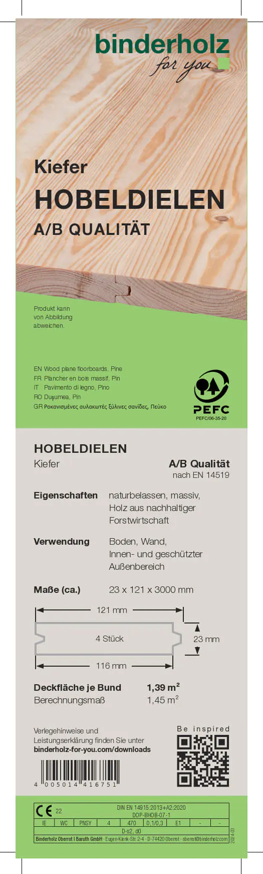 Hobeldiele Kiefer 300 x 12,1 cm 23 mm gehobelt