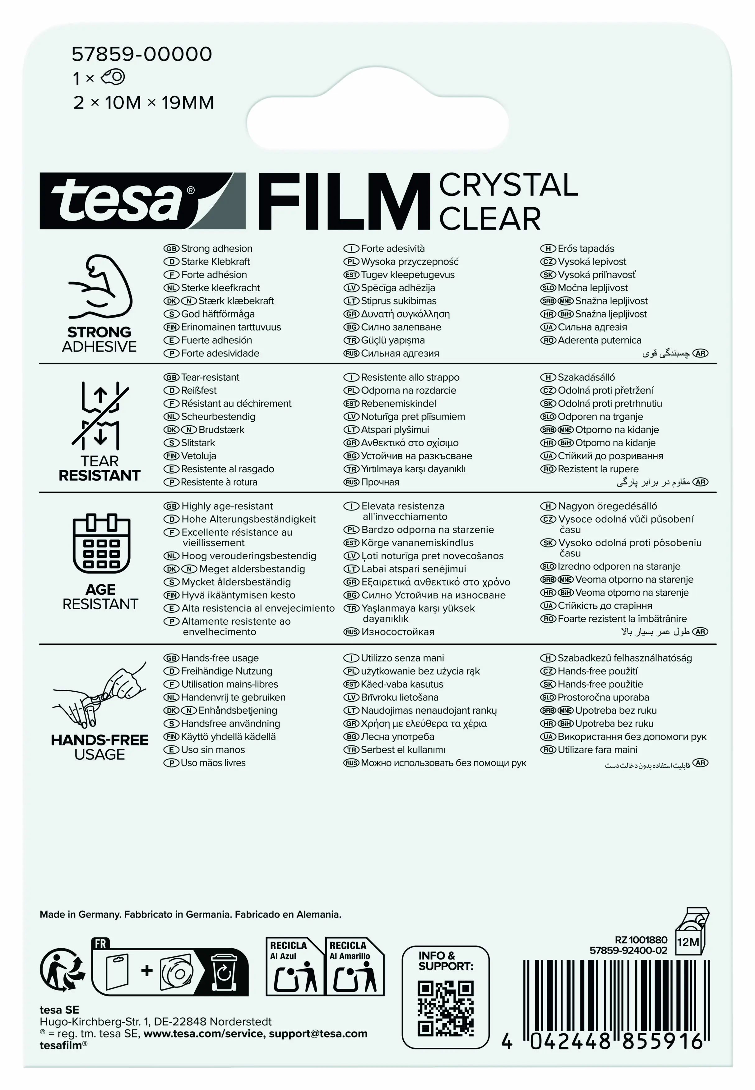 tesa Film + Mini Abroller 10 m x 19 mm, rot-blau