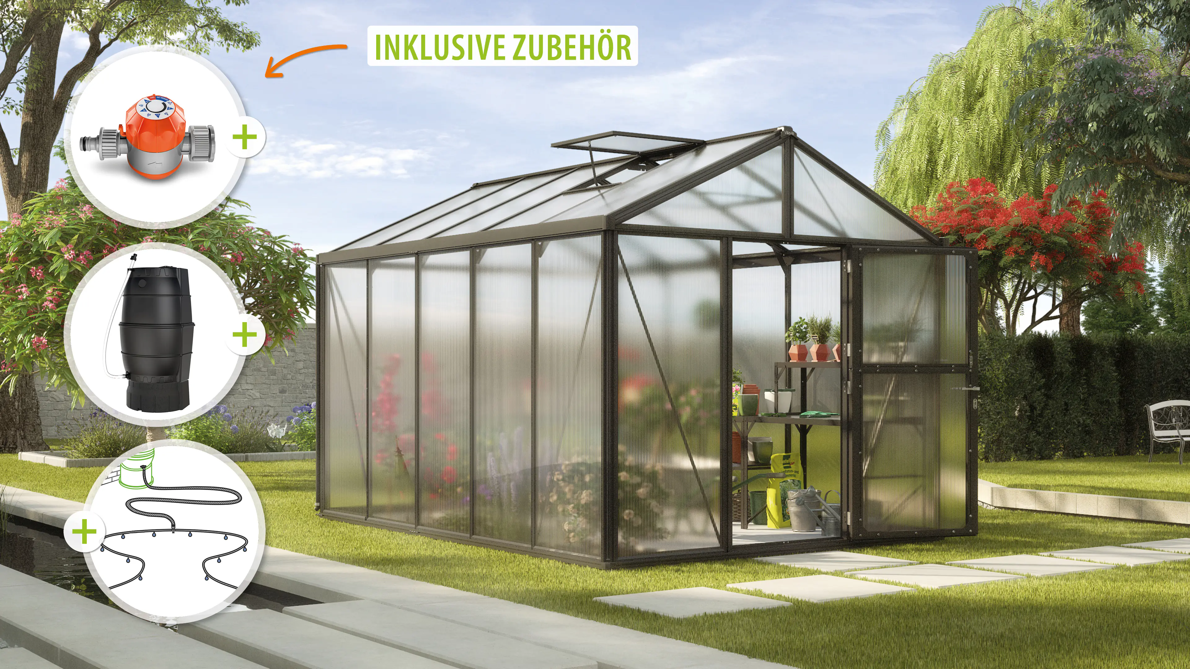 Vitavia Gewächshaus-Set Zeus 10000 HKP 16 mm schwarz 266 x 398 cm 