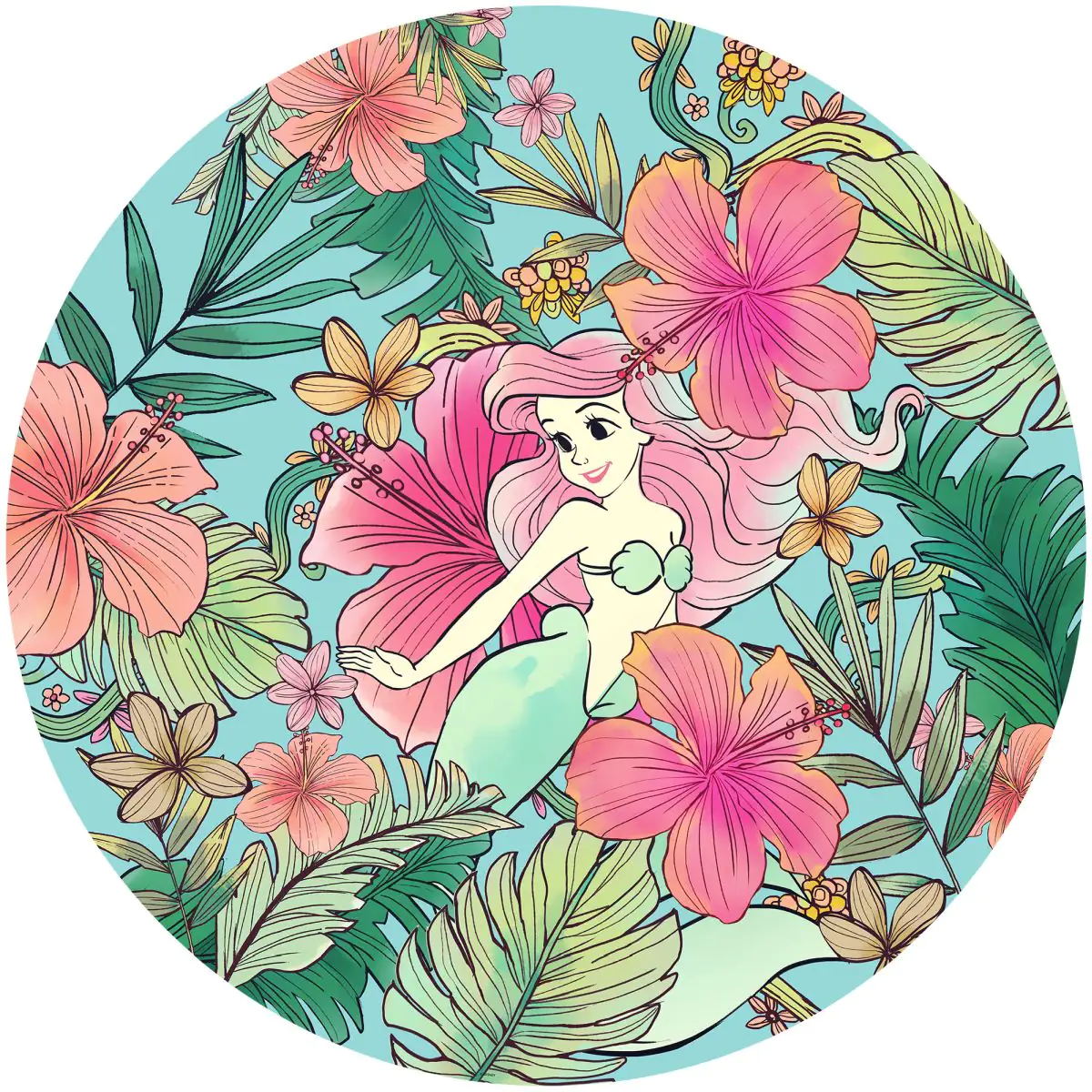 Komar Vlies Fototapete Dot Ariel Ocean Flowers Ø 125 cm, selbstklebend