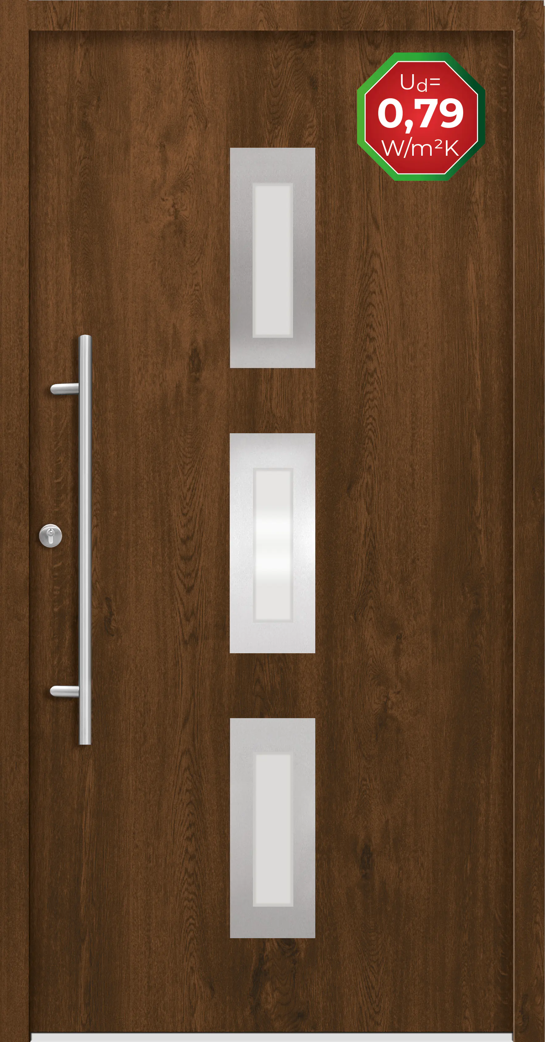 Splendoor Haustür Passivedoor Premium B02 Nussbaum DIN Links 110 x 210 cm