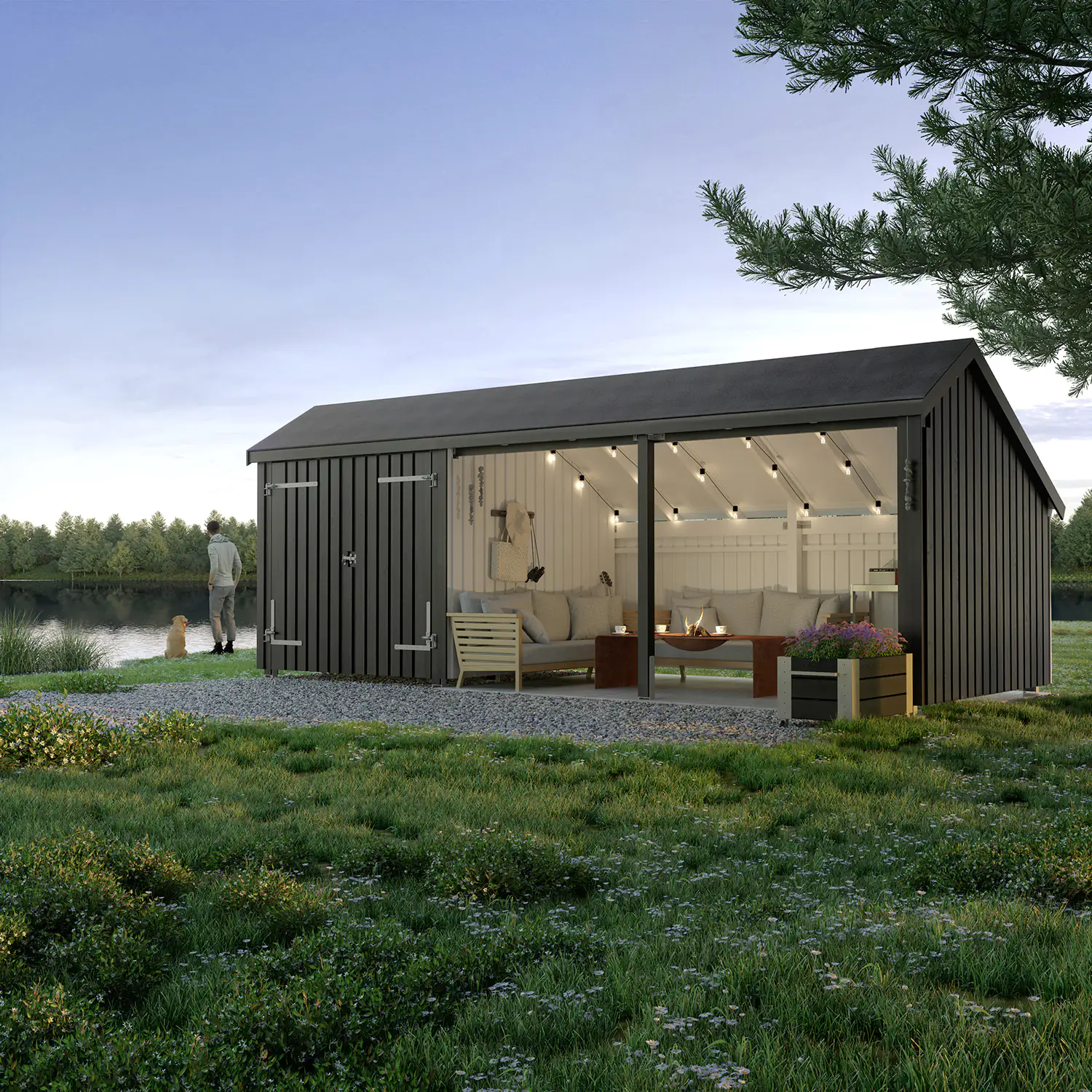 Plus Gartenhaus Multi 3 Module 645 x 455 cm natur mit Doppeltür