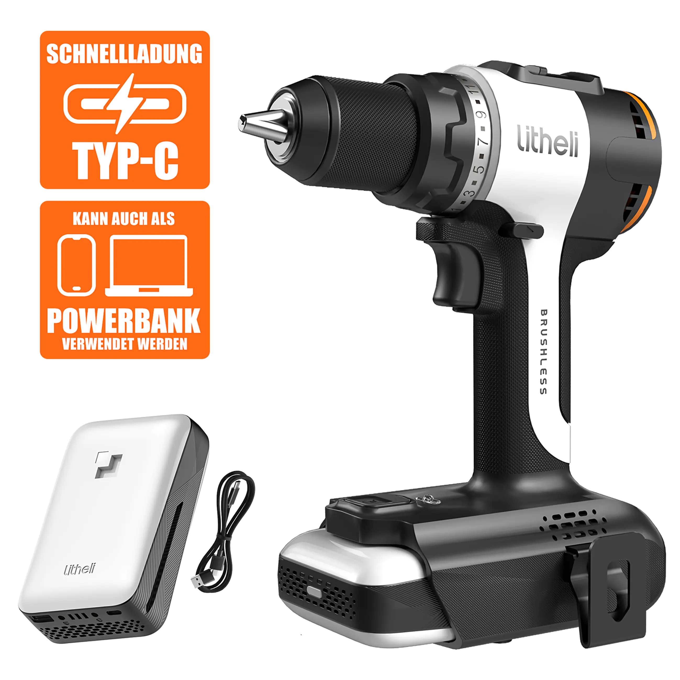 Litheli Akku-Bohrmaschine 20 V inkl. Akku 2 Ah