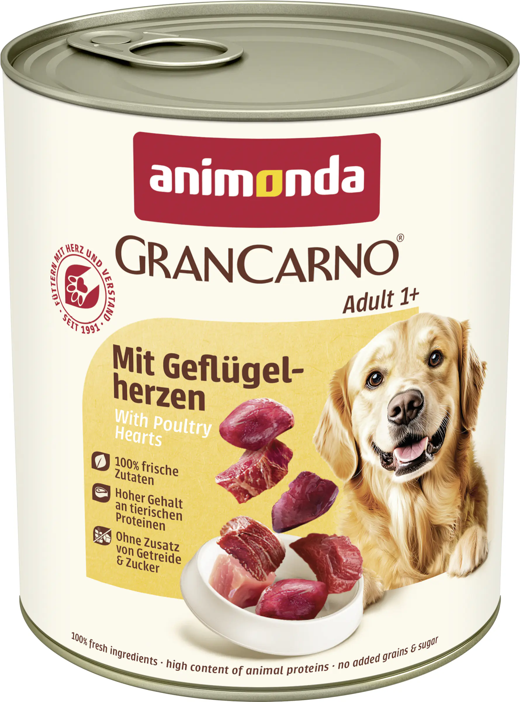Animonda GranCarno Hundenassfutter Adult getreidefrei 800 g Geflügelherzen 