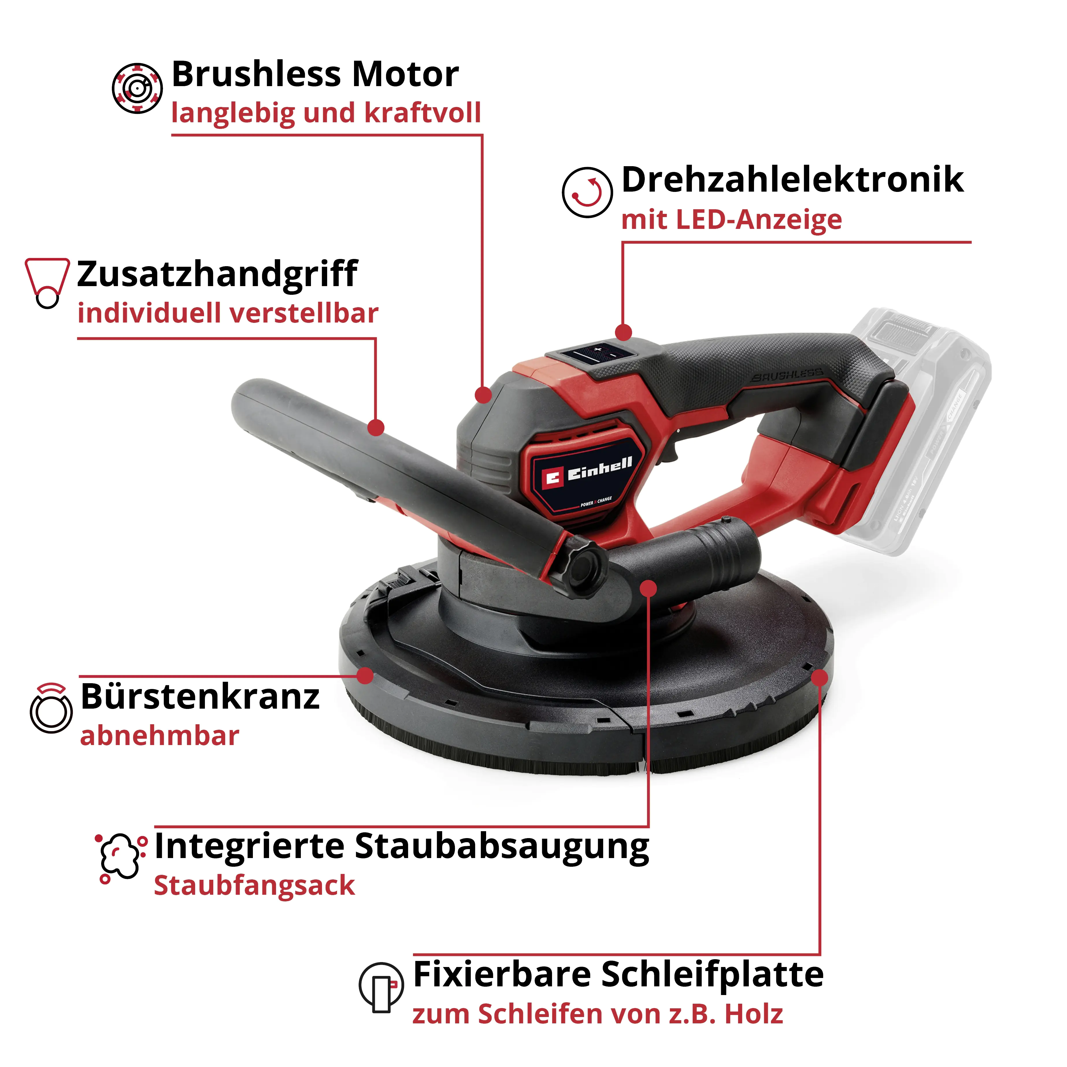 Einhell Professional Akku-Trockenbauschleifer TP-DWS 18/225 Li BL Solo 18 V