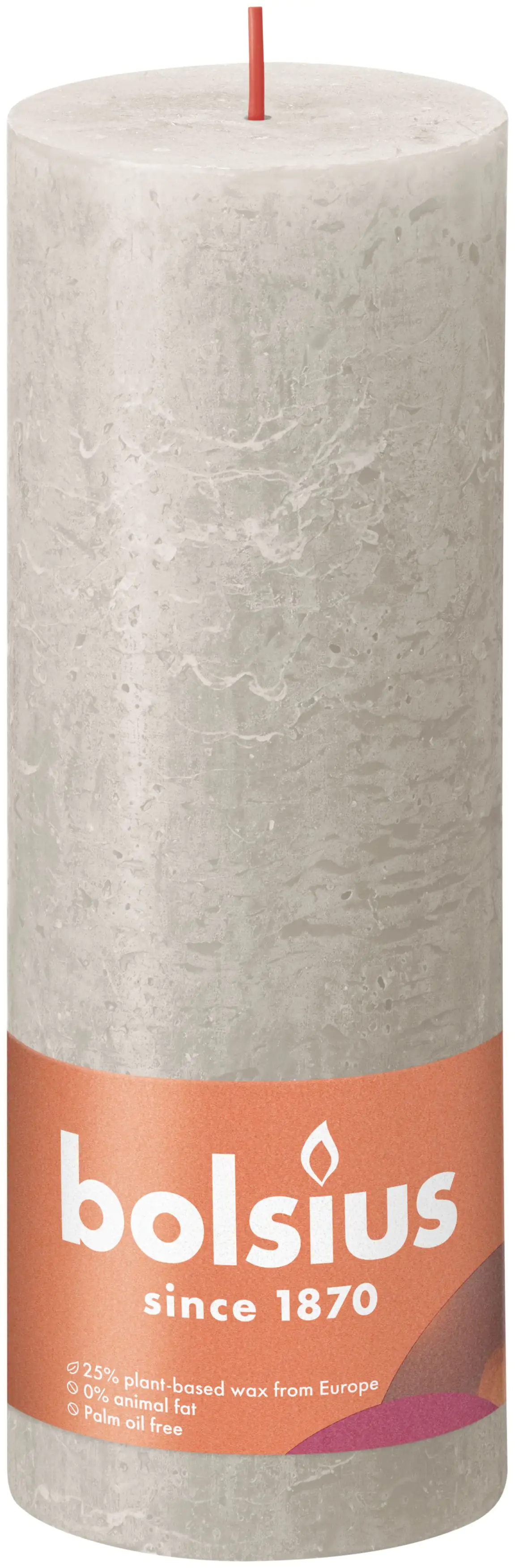 Bolsius Rustik Stumpenkerze sandgrau, Höhe: 19 cm, Ø 6,8 cm