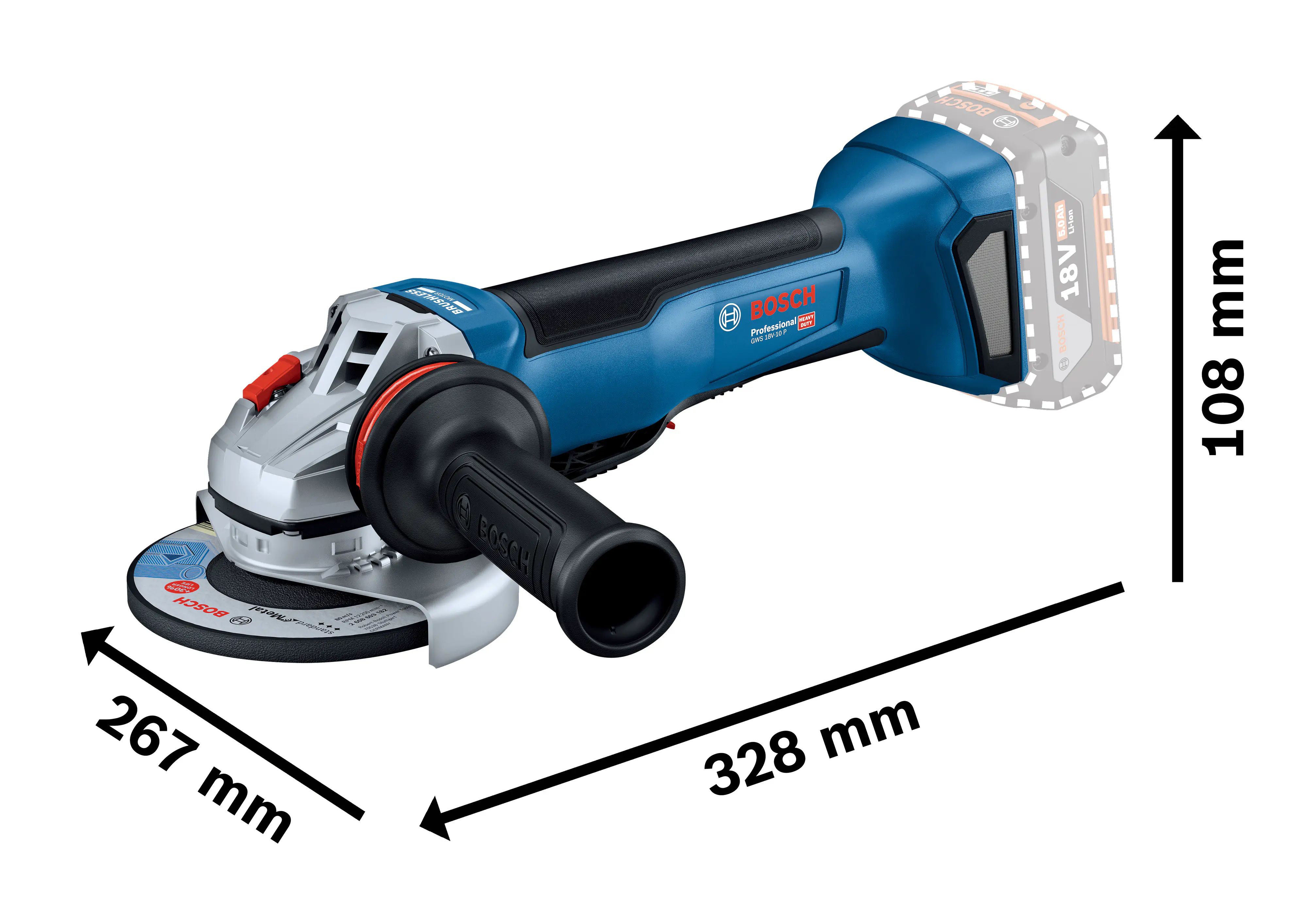 Bosch Professional Akku-Winkelschleifer GWS 18V-10 P Solo L-Boxx