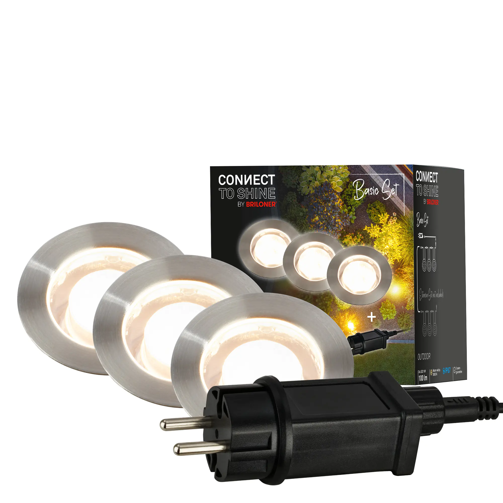 Briloner LED Außen-Bodenstrahler Connect to Shine 3er Starterset 10W warmweiß