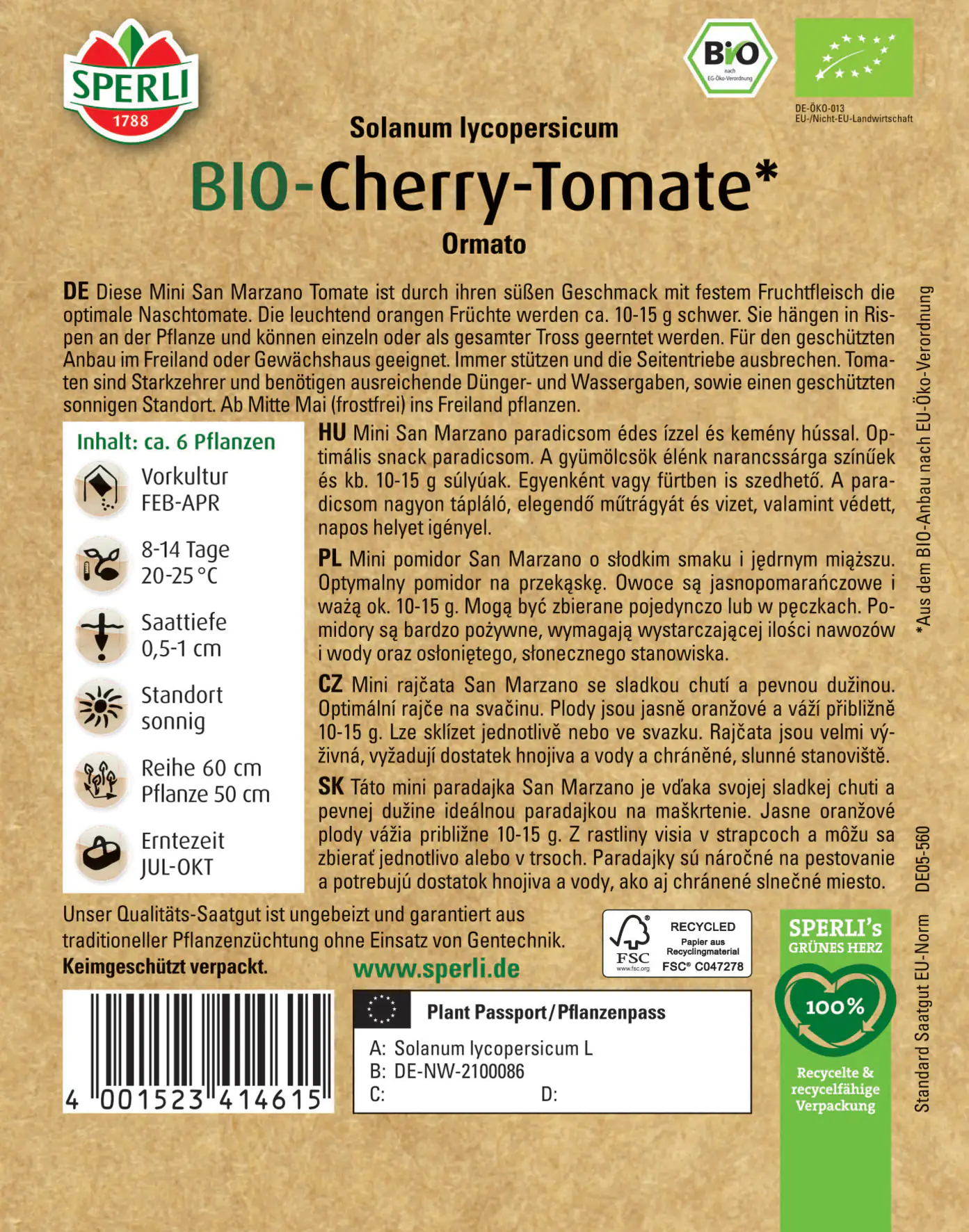 Sperli BIO Cherry-Tomate Ormato (BOL-T-4701)