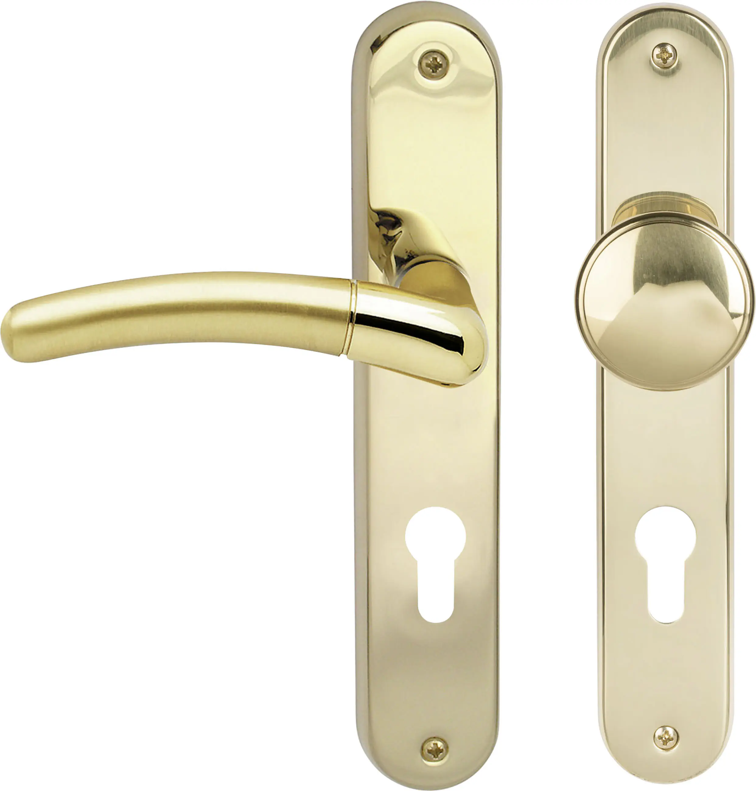 Südmetall Türgriff-Garnitur Langschild Beate PZ Messing poliert/satiniert Drücker links gold 225 x 40 mm