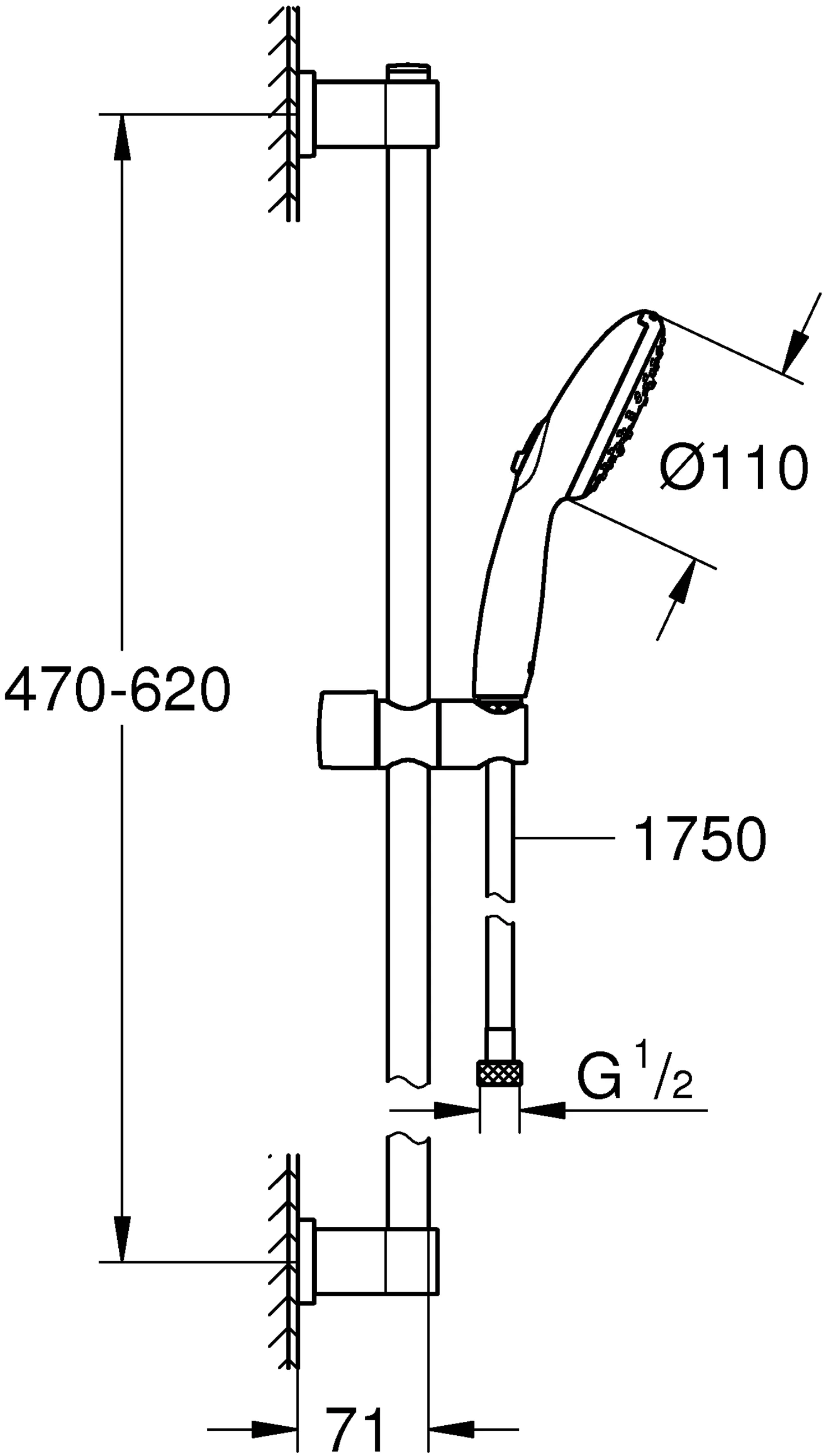 Grohe Brausestange 3 Strahlarten Vitalio Start 110 chrom 60 cm