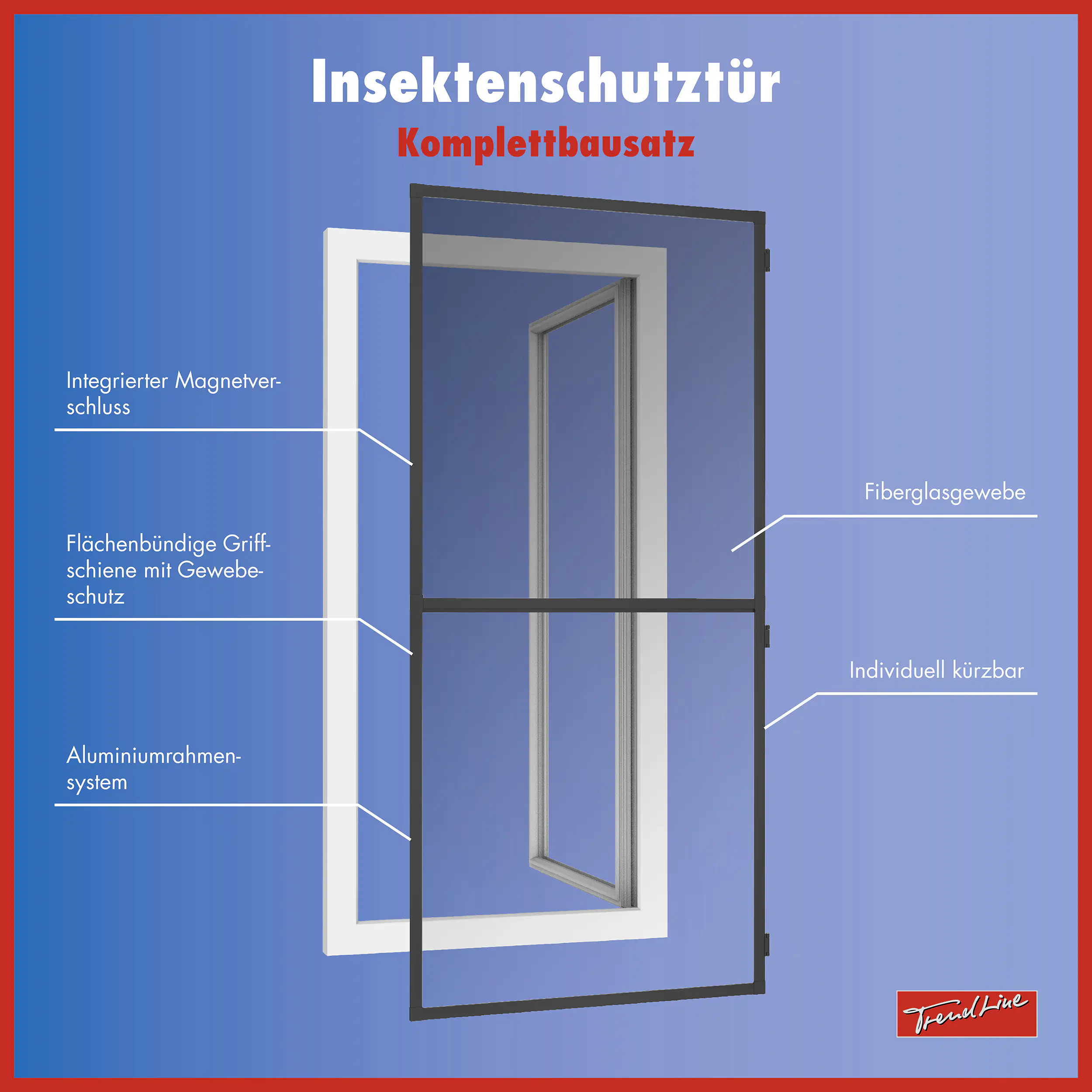TrendLine Fliegenschutz-Tür 100 x 210 cm schwarz/anthrazit kürzbar