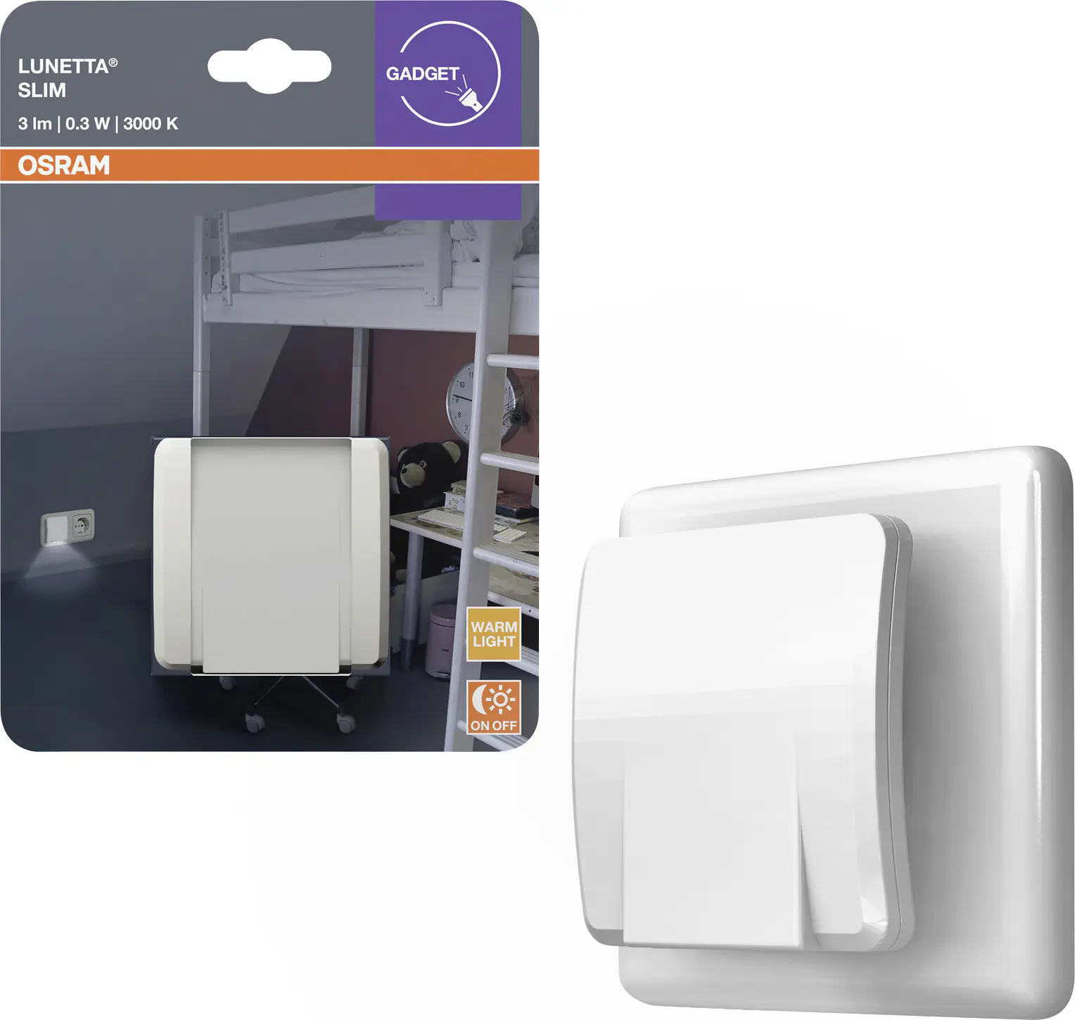 Osram LED-Nachtlicht Lunetta Slim mit Tag-/Nacht Sensor 6 cm warmweiß weiß