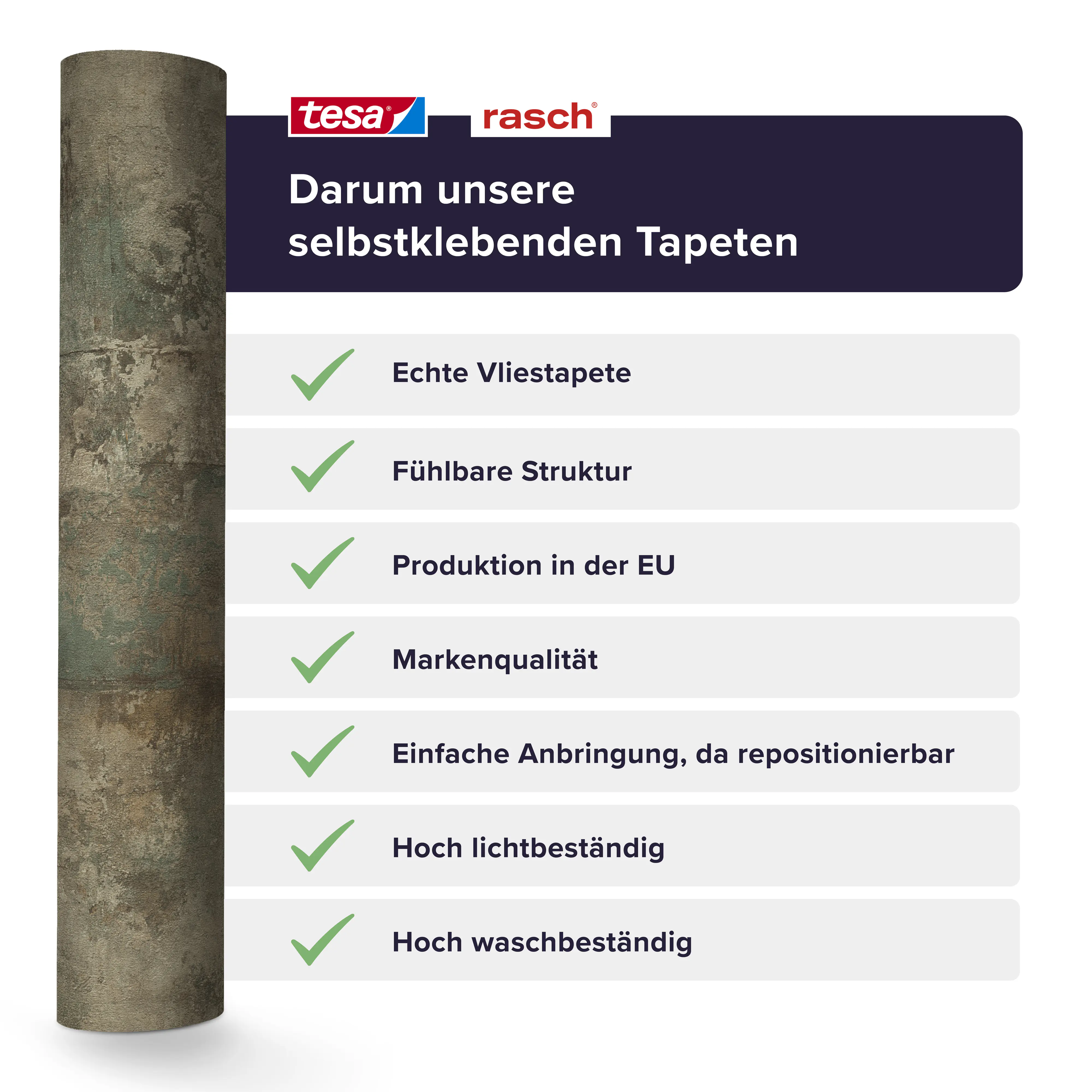 Tesa x Rasch selbstklebende Vliestapete Atlas Betonoptik braun grün 6 x 0,53 m