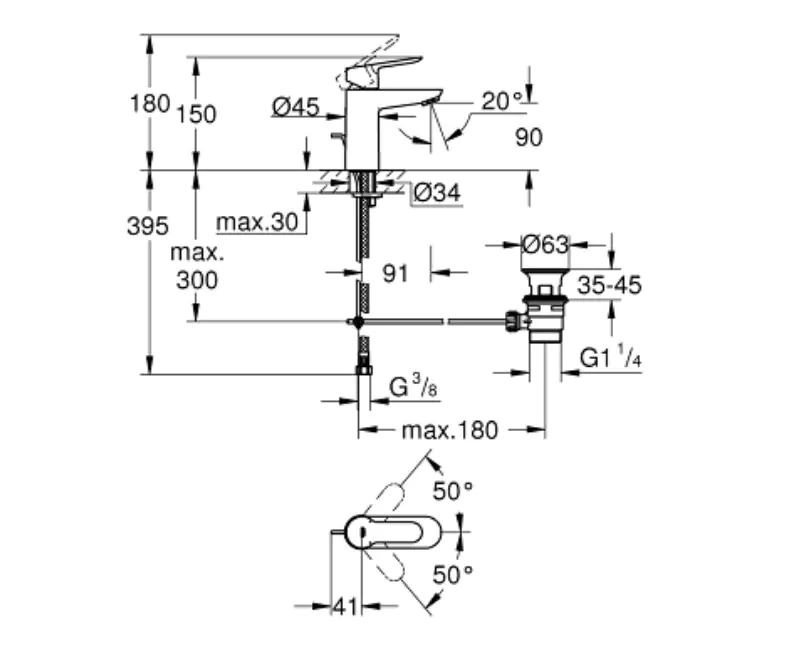 Grohe Waschtischarmatur Edge verchromt