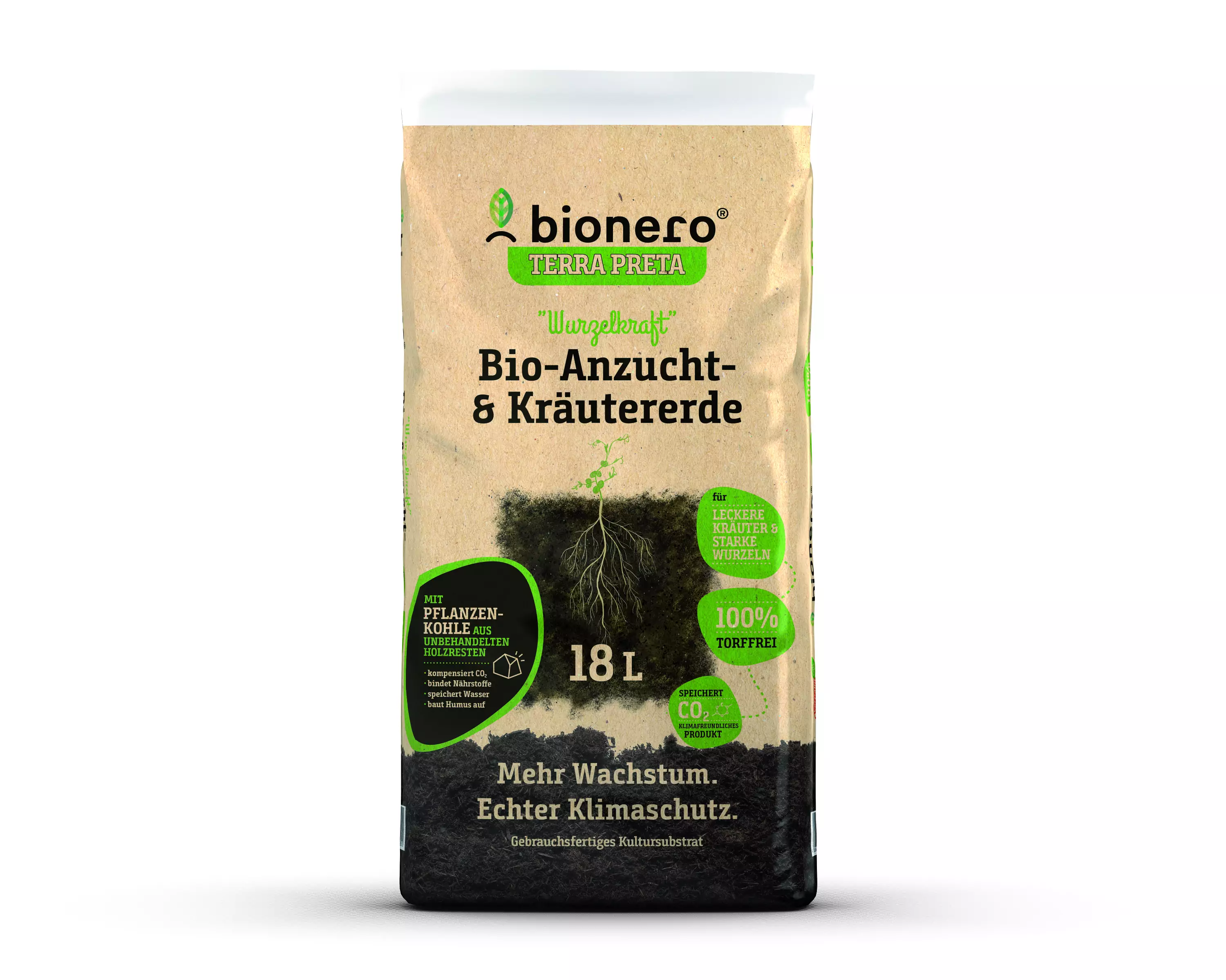 bionero Bio-Anzucht- & Kräutererde "Wurzelkraft" 18 L torffrei