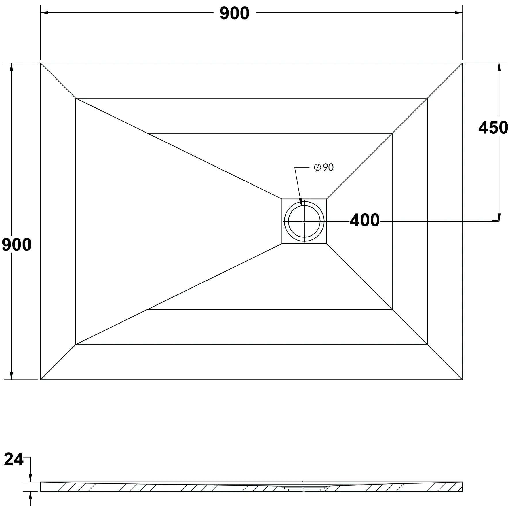 Ottofond Duschwanne Strato 90 x 90 x 2,4 cm, weiß