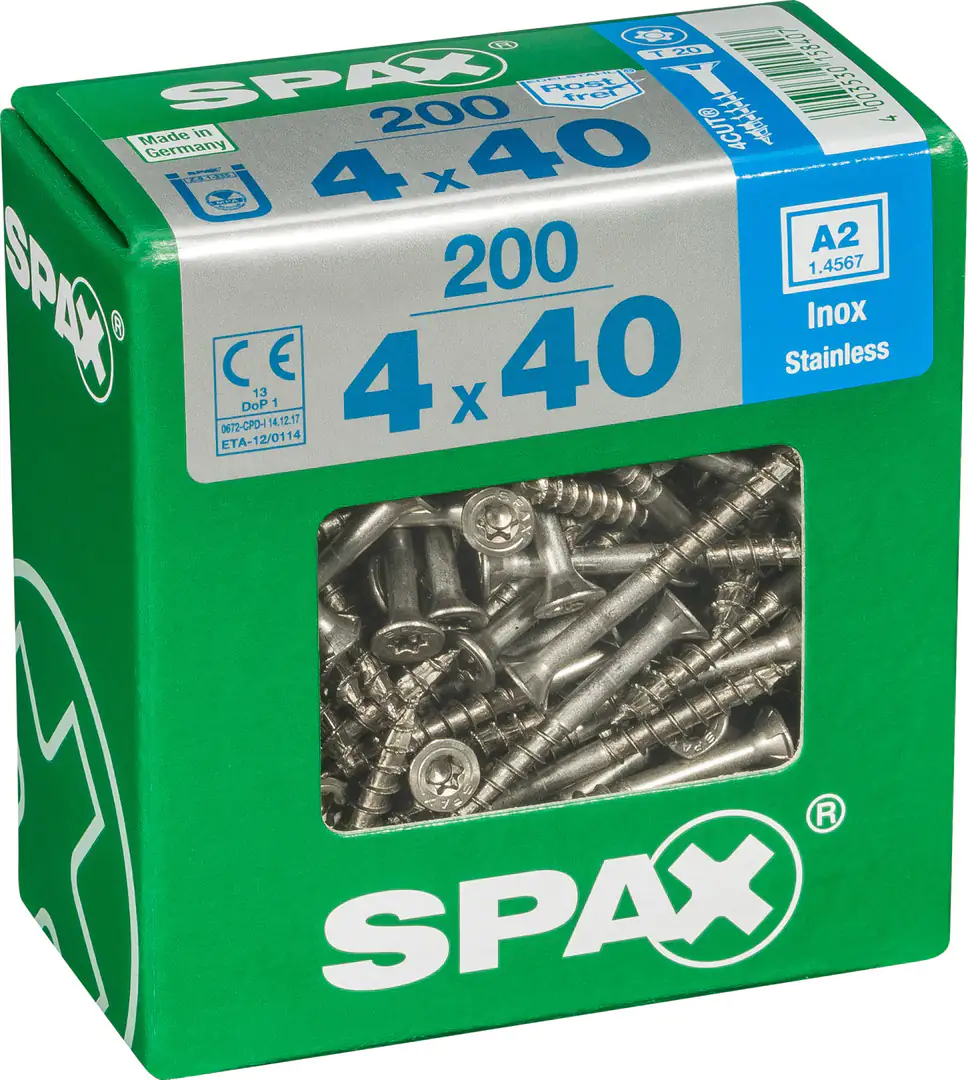 Spax Universalschrauben 4.0 x 40 mm TX 20 - 200 Stück Edelstahl