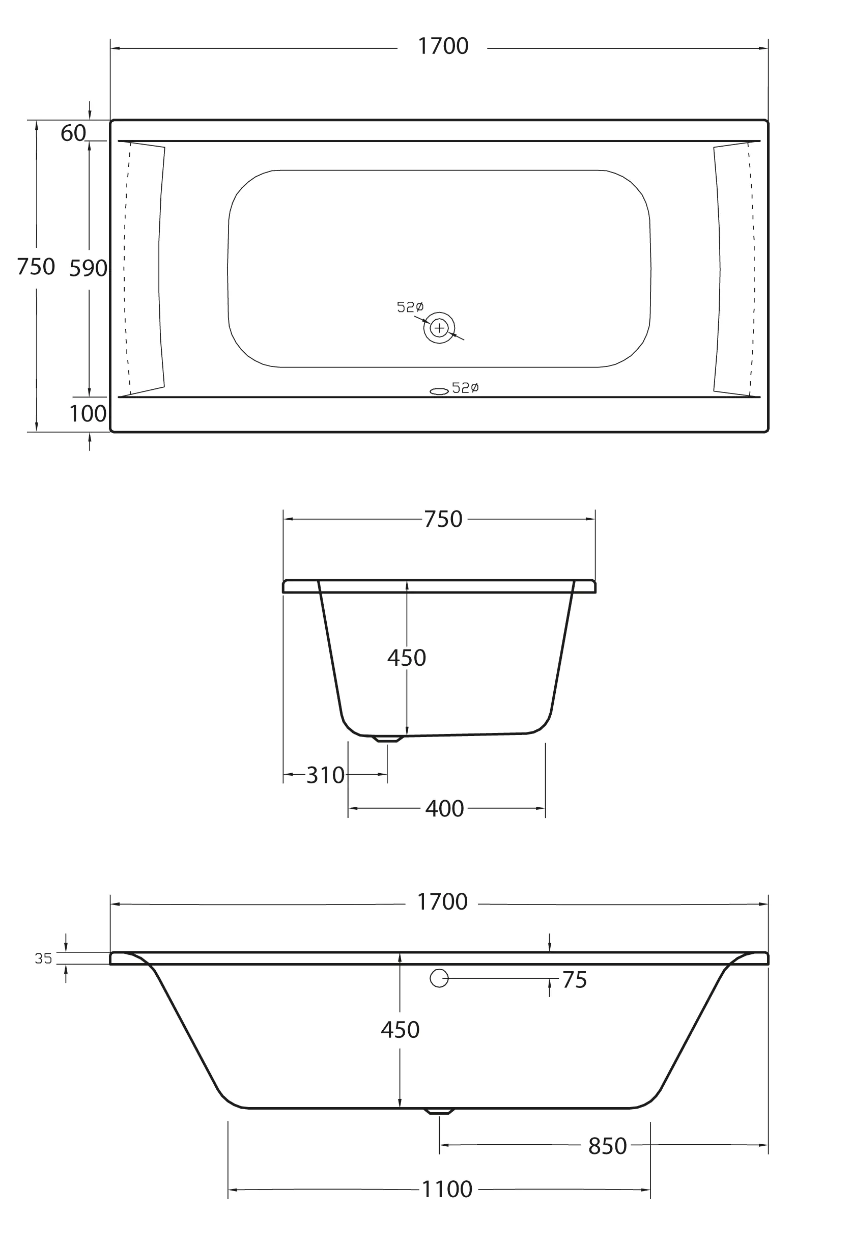 Ottofond Whirlpool-Komplettset Rosa 170 x 75 cm, weiß