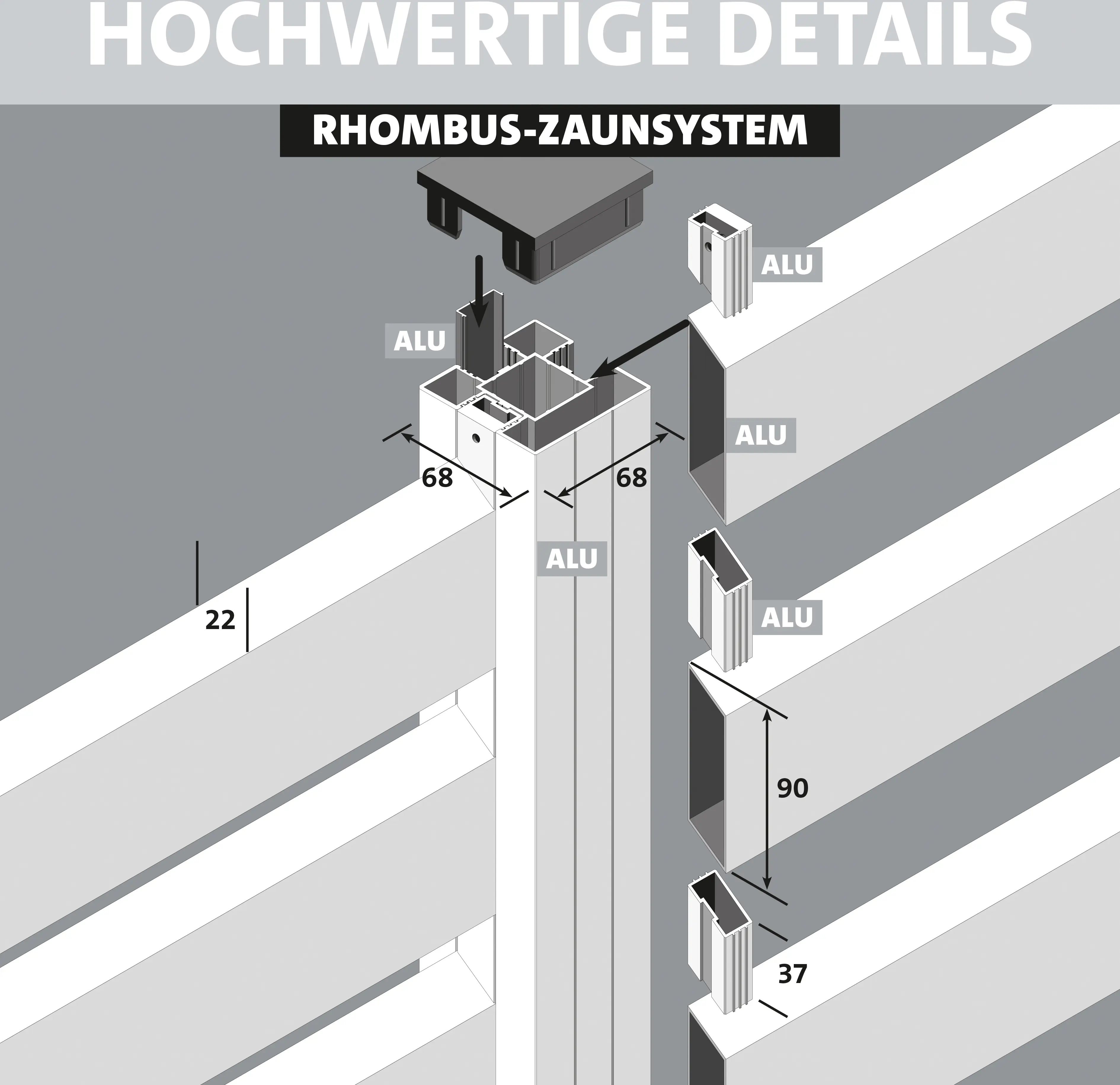 Ambiente Alu-Zaun Grundset Rhombus MAXI 187 x 244,2 cm grau
