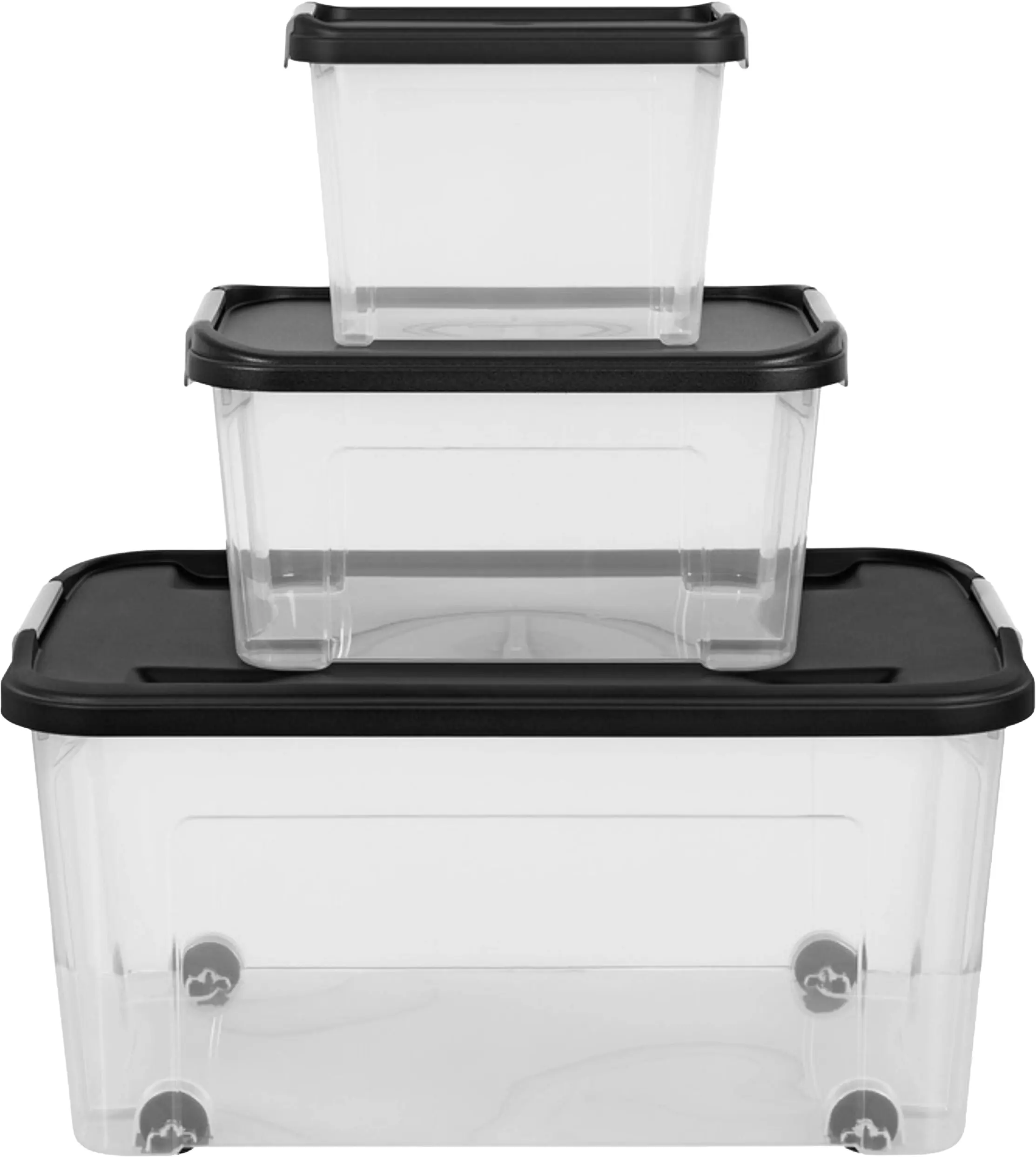 Tontarelli Aufbewahrungsbox mit Deckel & Rollen 46 L + 13 L + 4,6 L transparent 3er Set
