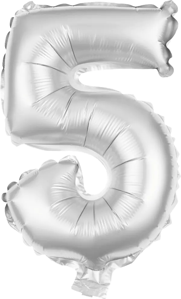 Folienballon Zahl 5 silber 100 cm