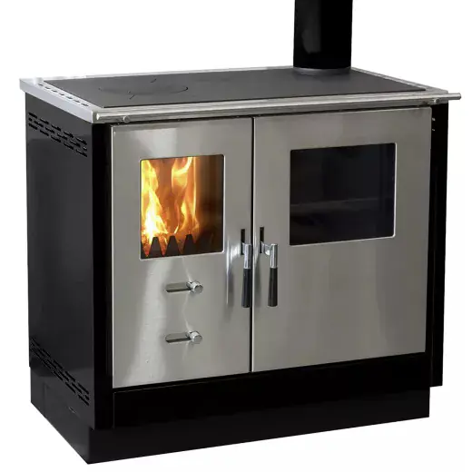 Firefix Küchenherd MAAS Stahlverkleidung schwarz mit einer Edelstahlfront 83 kW