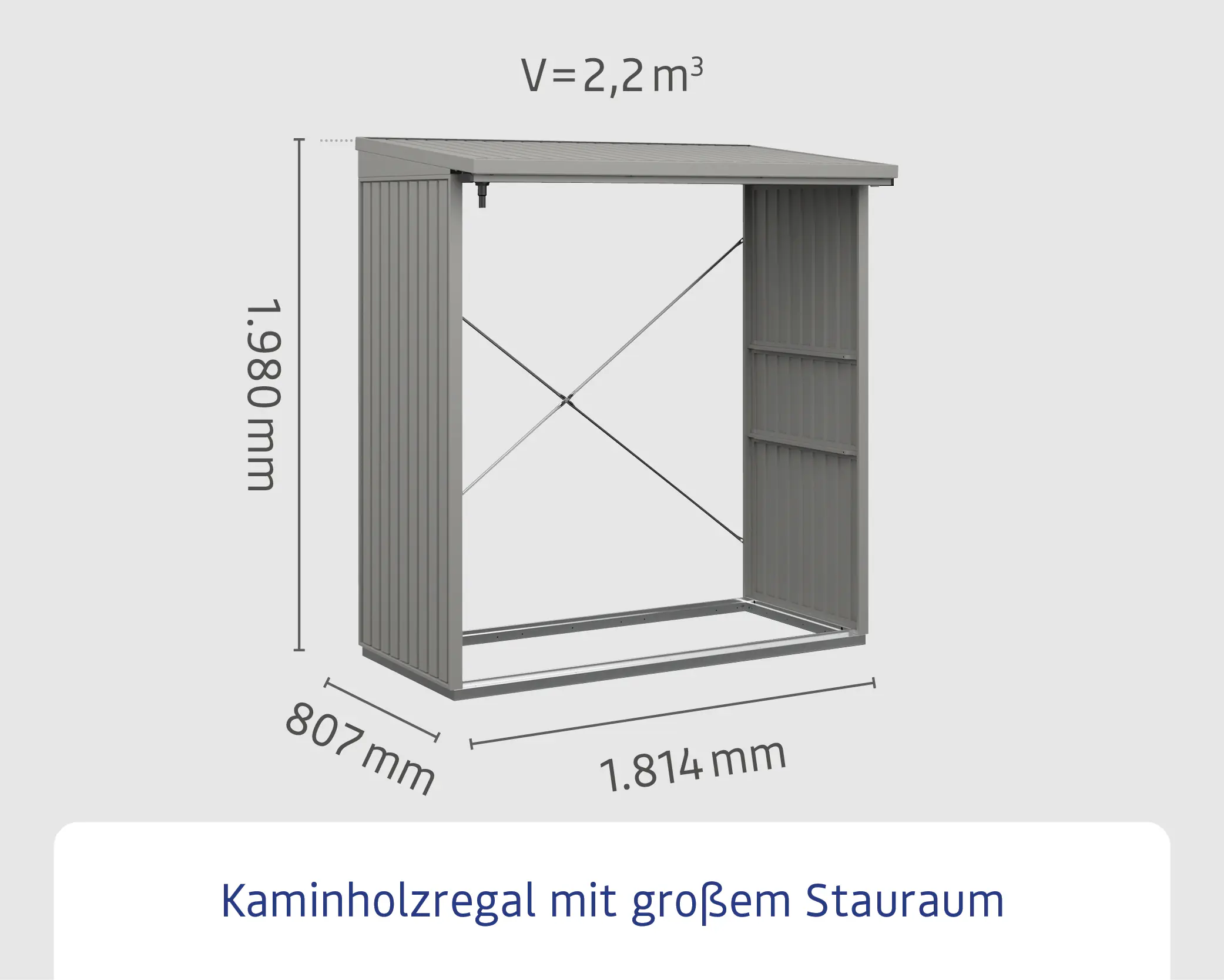 Ecostar Kaminholzregal Trend-V Typ 2, graualuminium, mit Verstrebung