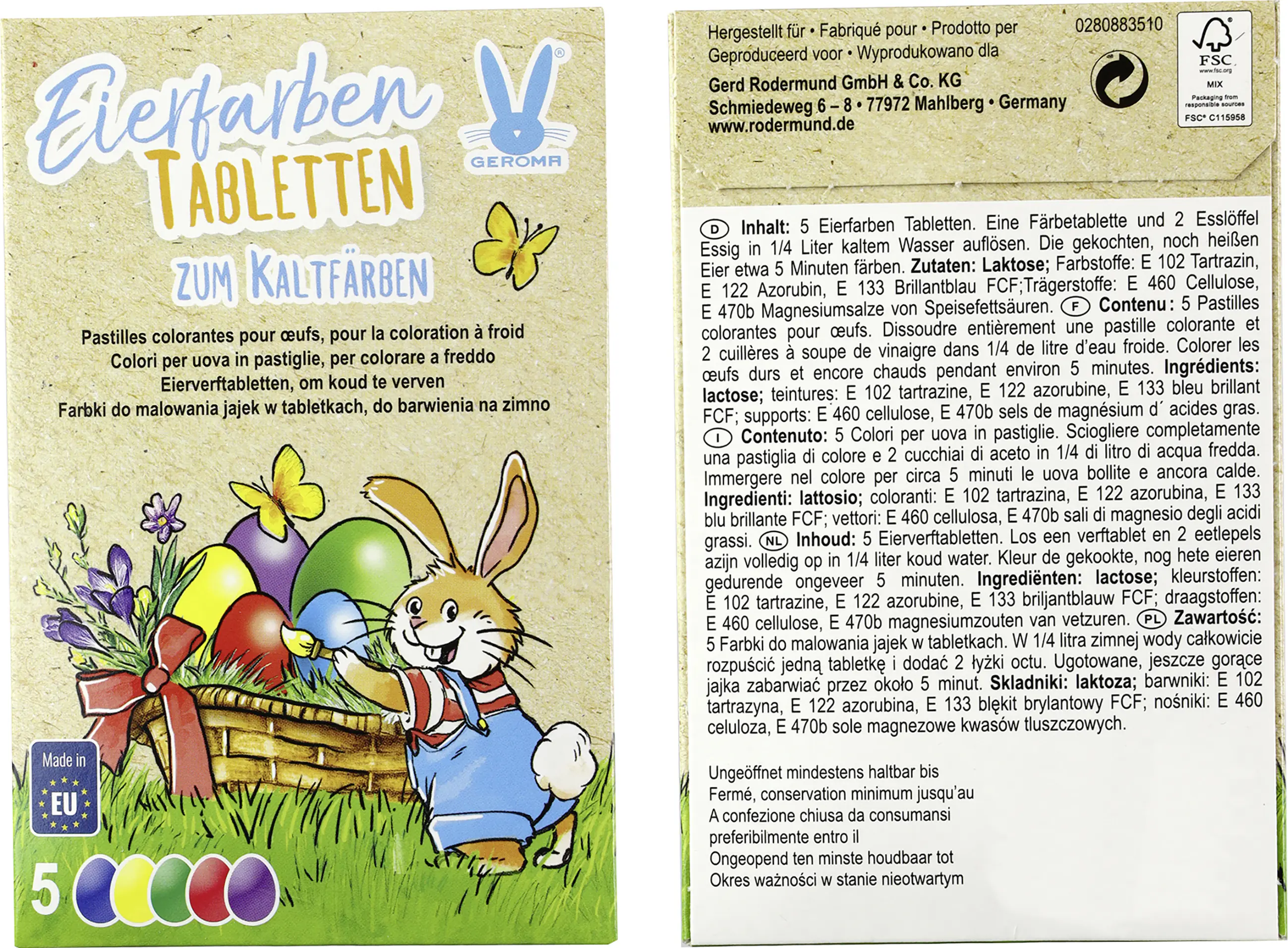 Eierfarben Tabletten 5 Farben zum Kaltfärben 