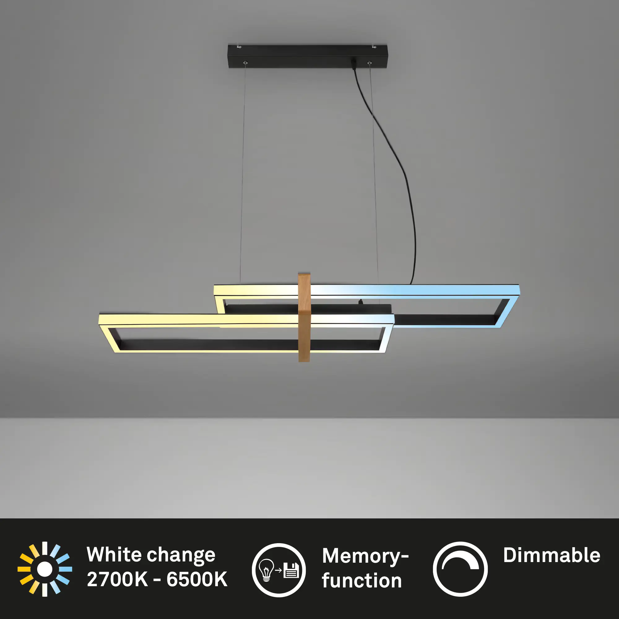 Briloner LED-Pendelleuchte CCT  schwarz mit Holz 44W