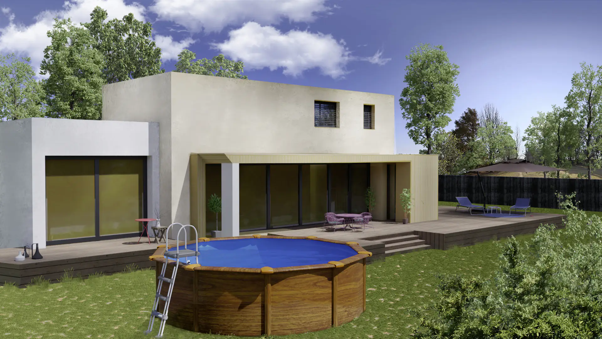 Gre Stahlwandpool Sicilia rund Ø 350 x 120 cm Holzdekor