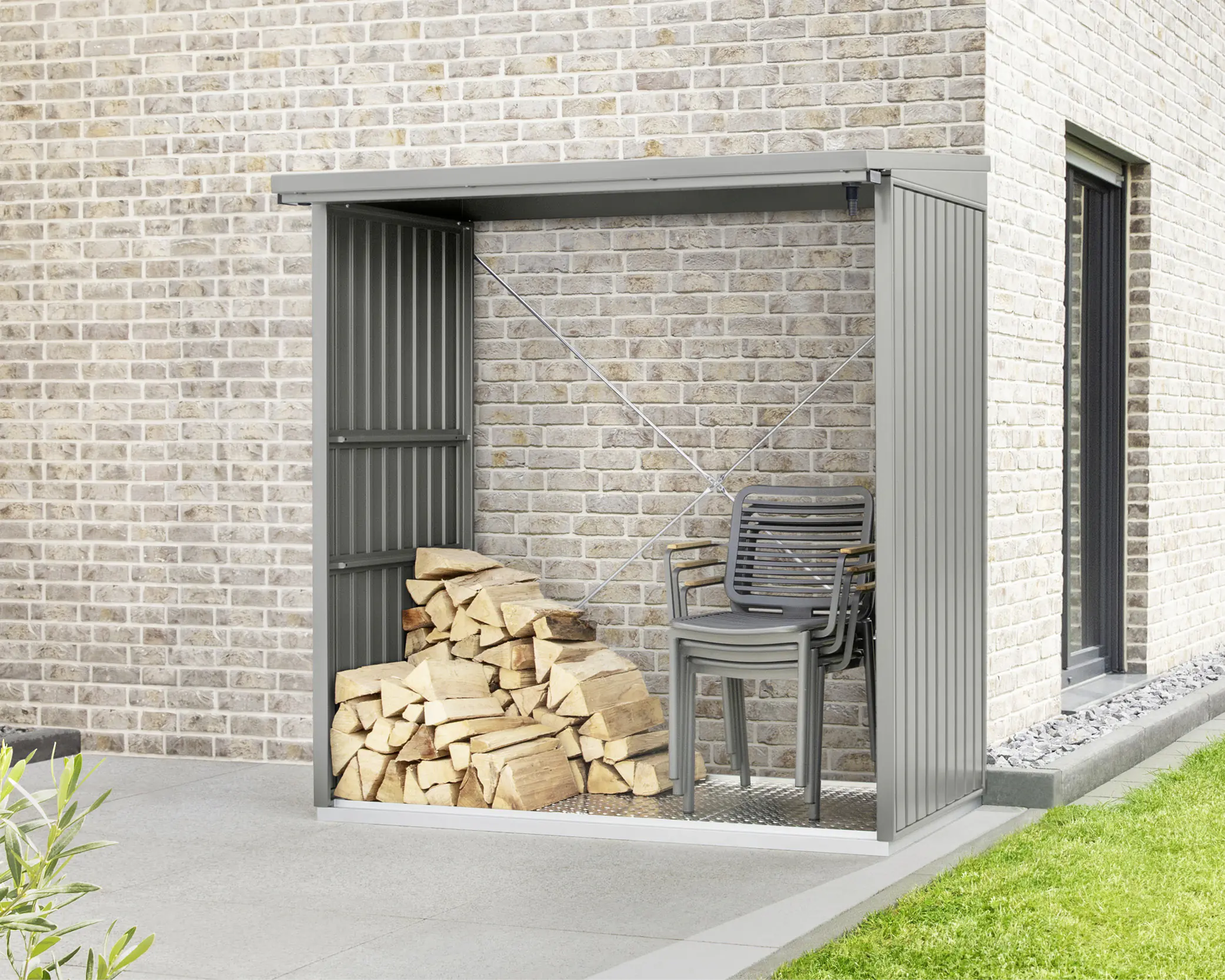 Ecostar Kaminholzregal Trend-V Typ 2, graualuminium, mit Verstrebung