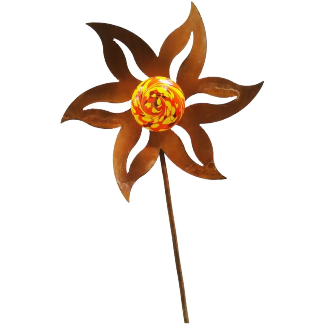 Stecker Blume mit Kugel Rostoptik 100 cm