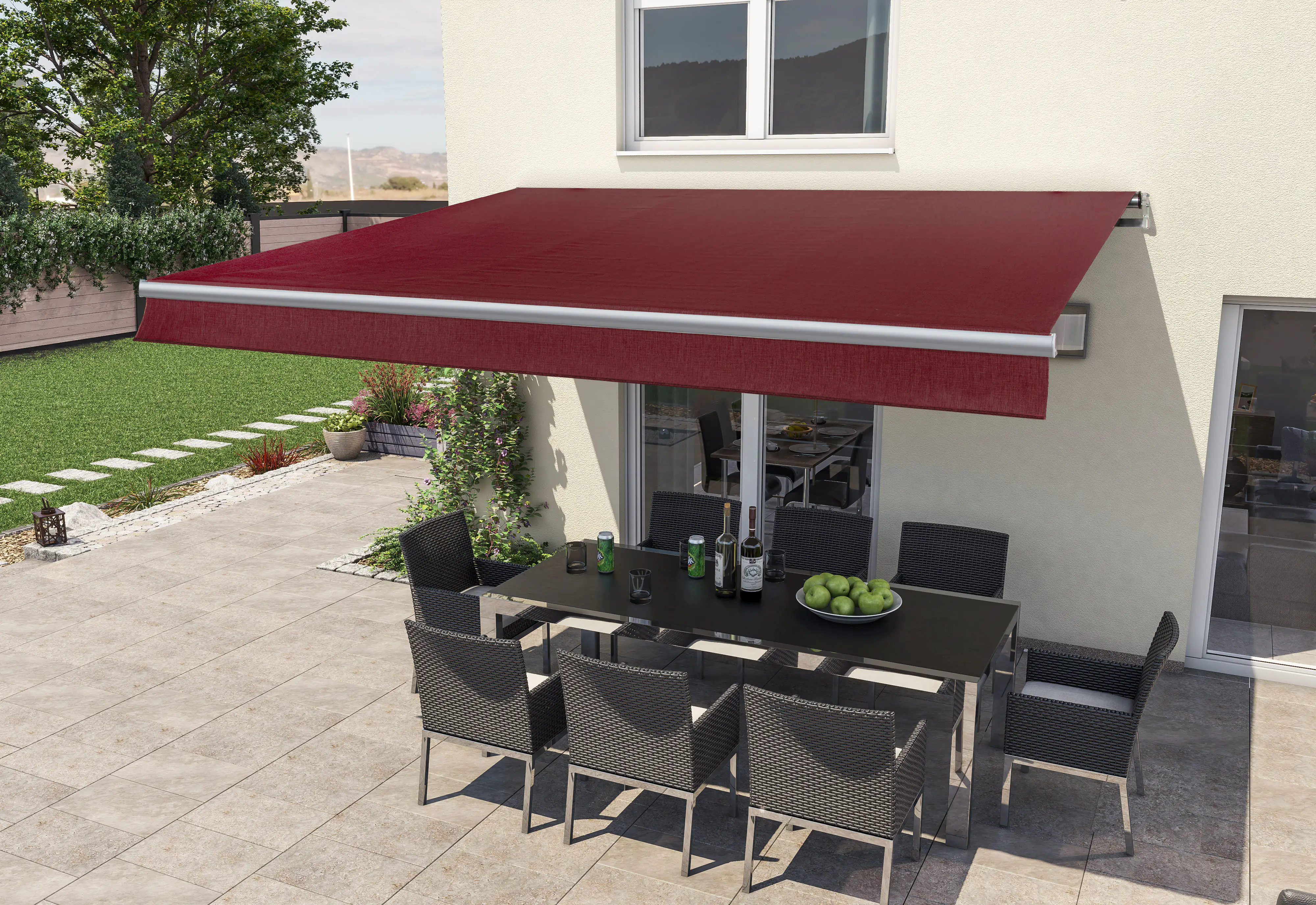 Gelenkarm-Markise Berlin mit Funkmotor bordeaux rot Breite 400 cm Ausfall 250 cm