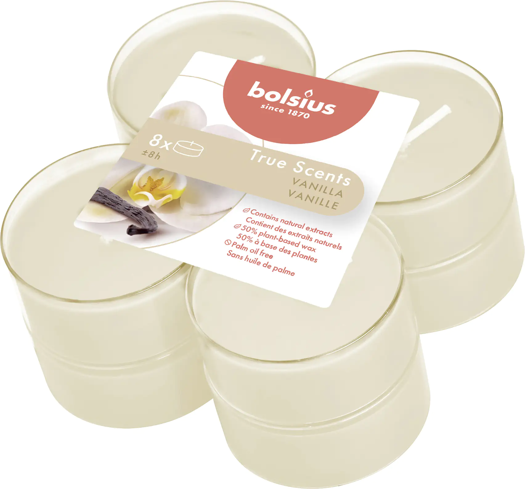 Bolsius Duftteelichter Maxi Vanille, Höhe 1,17 cm, Ø 4,5 cm, 6er Pack