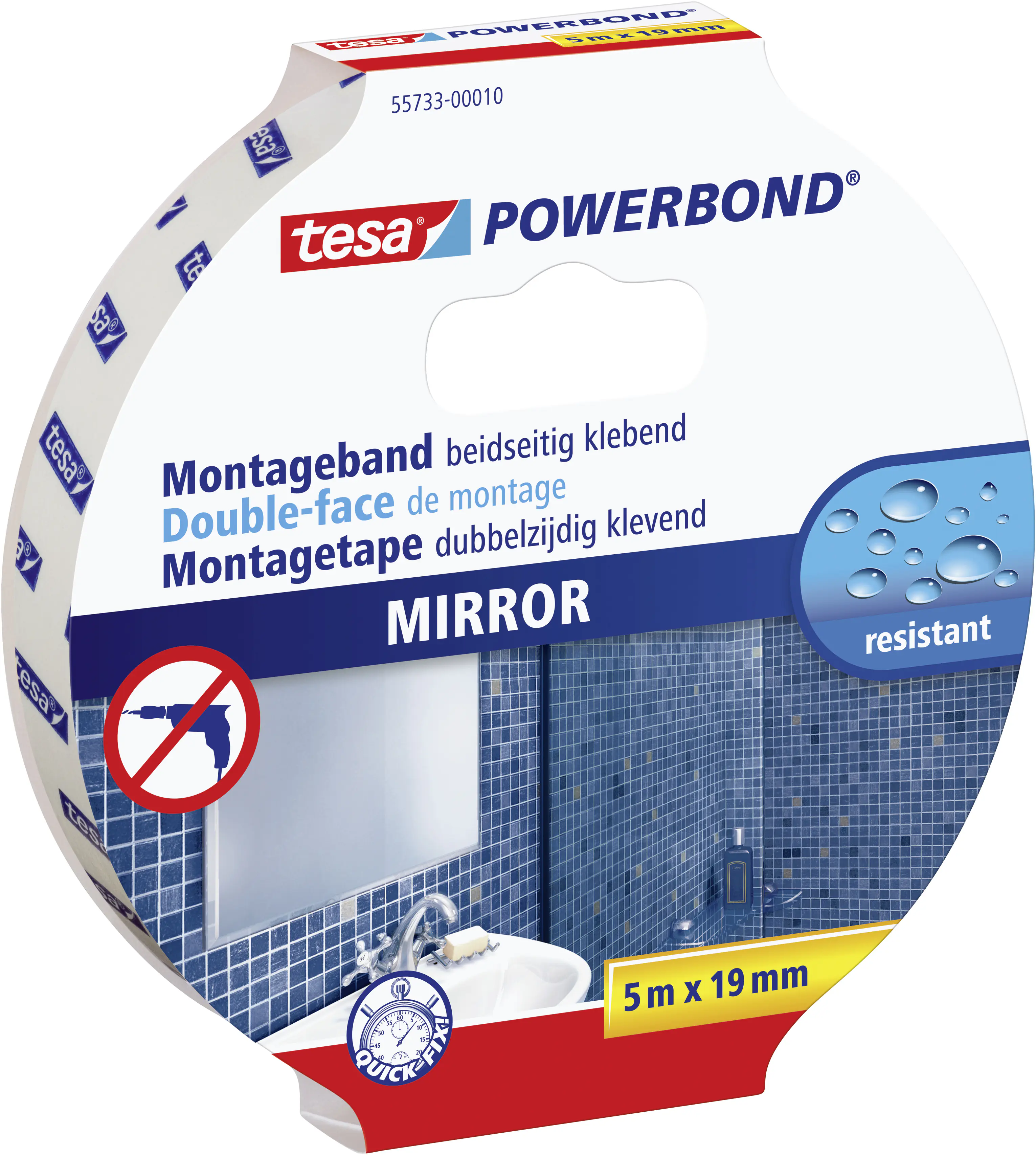 tesa Montageband Spiegel 5 m x 19 mm, doppelseitig klebend