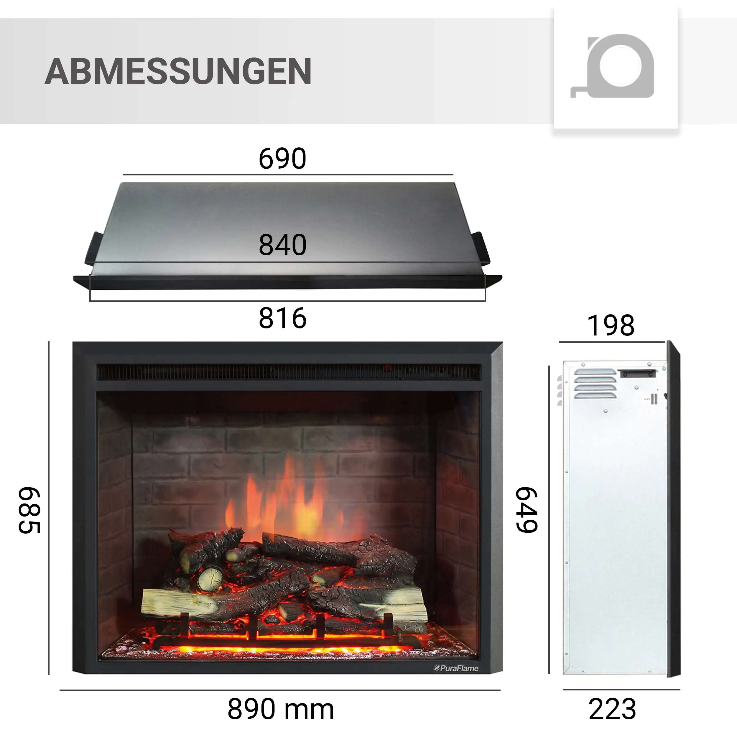 BALDERIA Elektrokamin schwarz Calida 33 1000/2000 Watt 68,5 x 89 cm