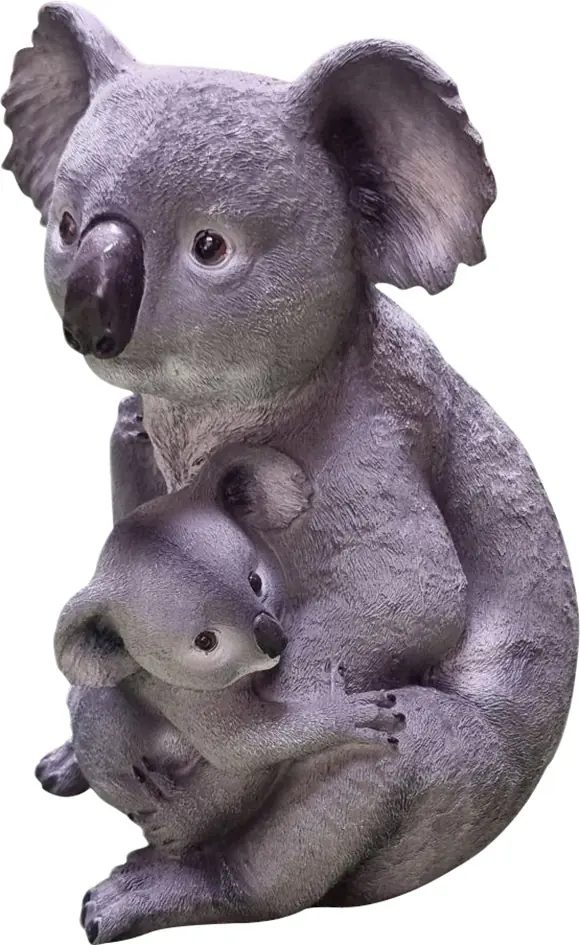 Dekofigur Koala mit Baby 40 x 28 cm grau