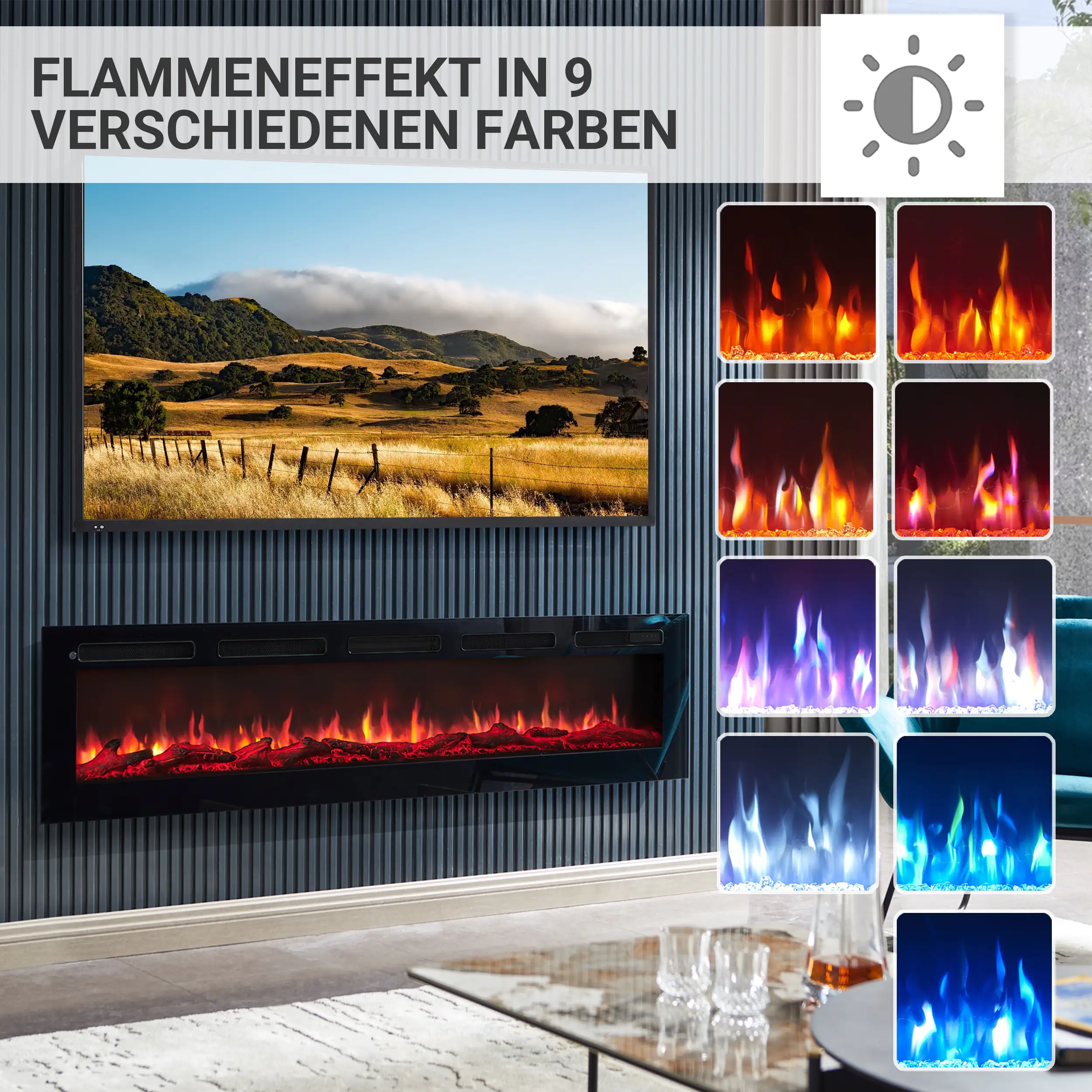 BALDERIA Elektrokamin schwarz Leif 70 1000/1800 Watt 43 x 178 cm