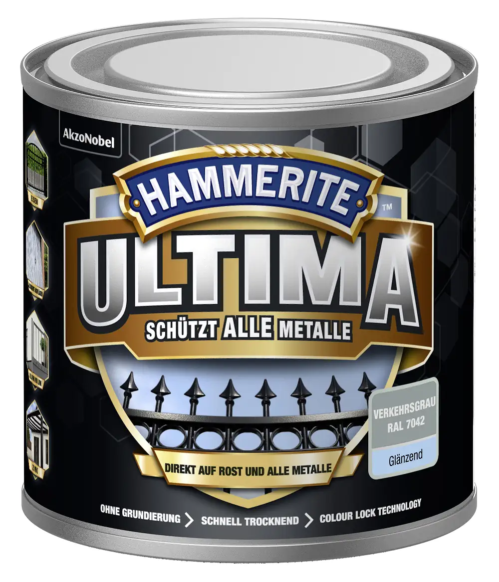 Hammerite Metallschutzlack ULTIMA glänzend verkehrsgrau RAL 7042 250 ml